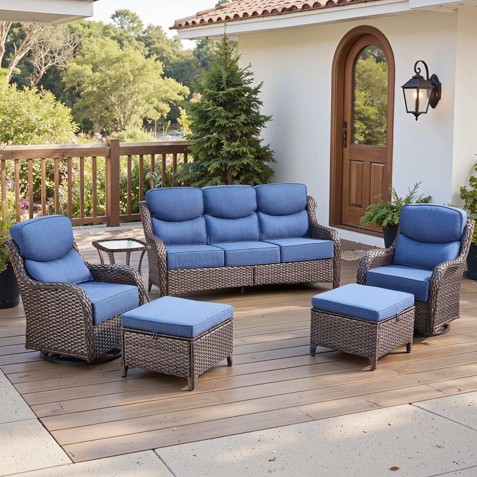 Belord 6-Piece Patio Wicker Sofa Set with Swivel Chairs — Patio & Outdoor Furniture