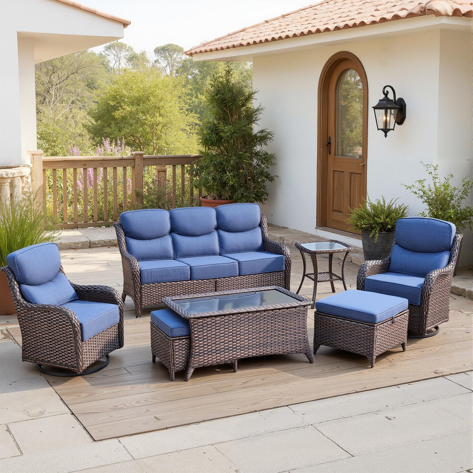 Ensemble de meubles de patio en osier Belord de 7 pièces avec chaises pivotantes — Mobilier de patio et d'extérieur
