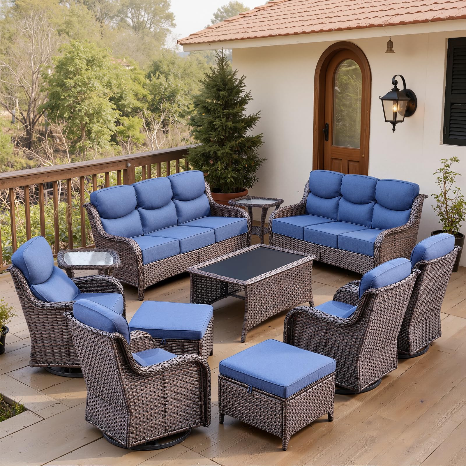 Ensemble de patio en osier 11 pièces Belord avec chaises pivotantes — Mobilier de patio et d'extérieur