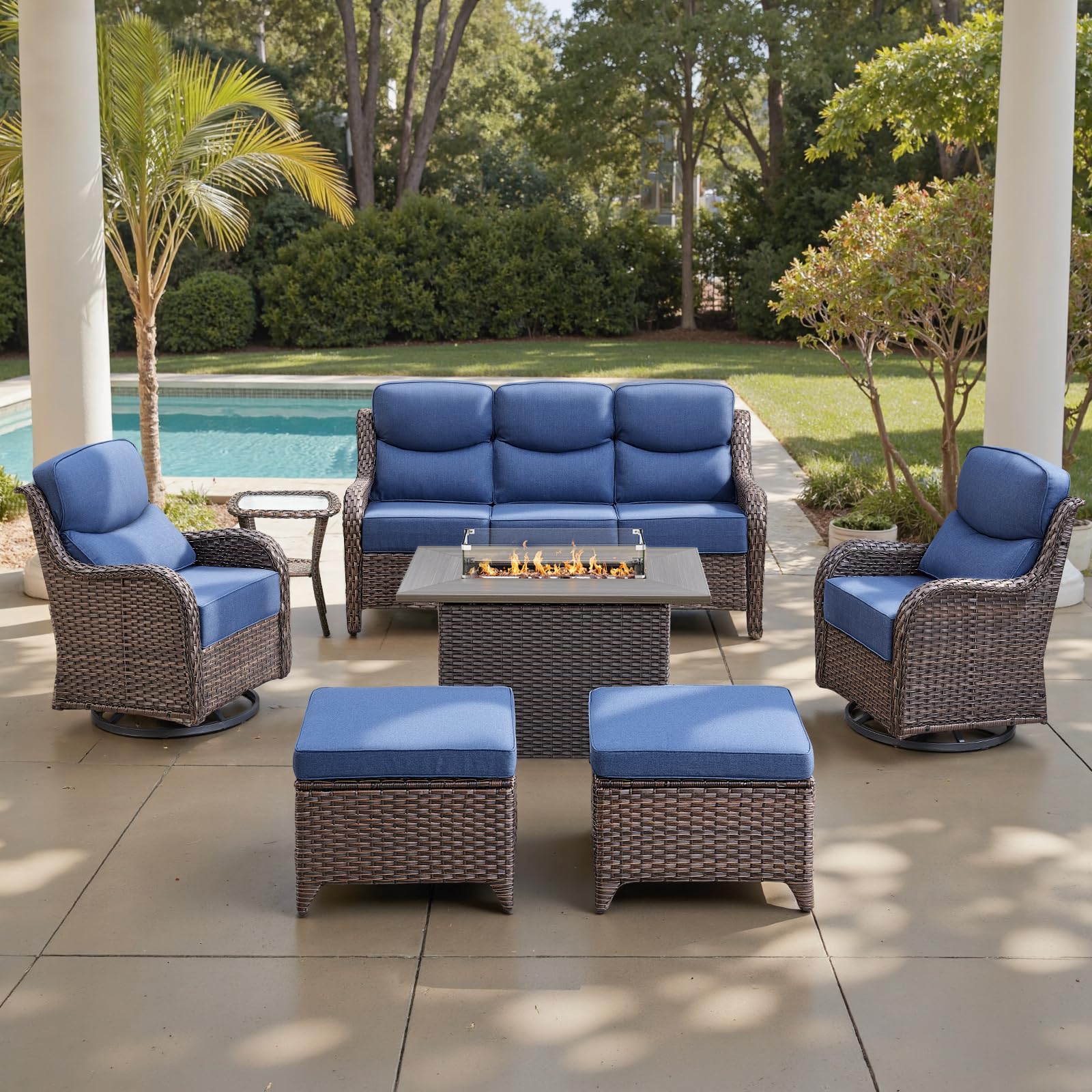 Ensemble de Patio Belord de 7 Pièces avec Sofa et Chaises Pivotantes — Mobilier de patio et d'extérieur