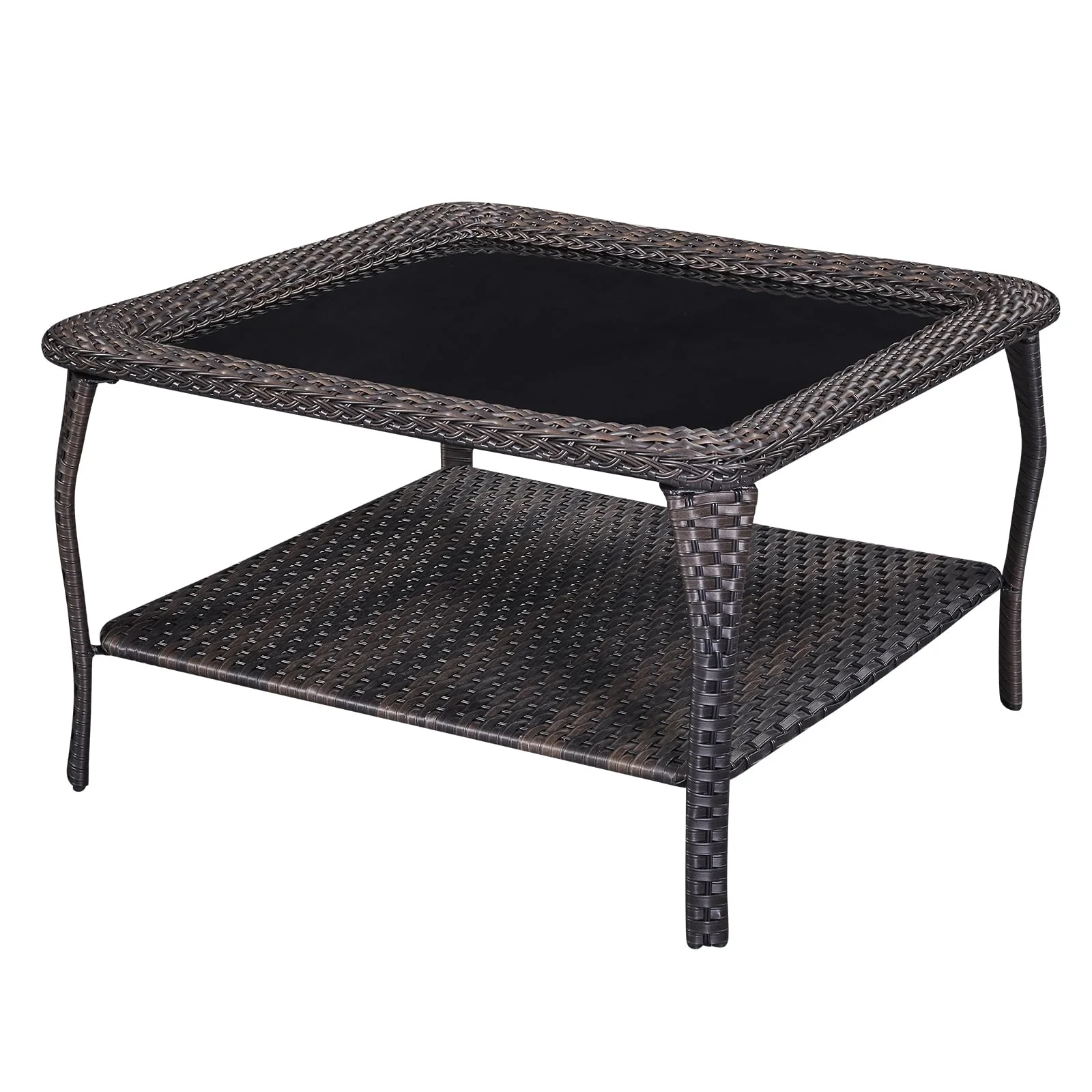 Table de Café Extérieure en Osier Belord avec Plateau en Verre et Rangement — Mobilier de patio et d'extérieur