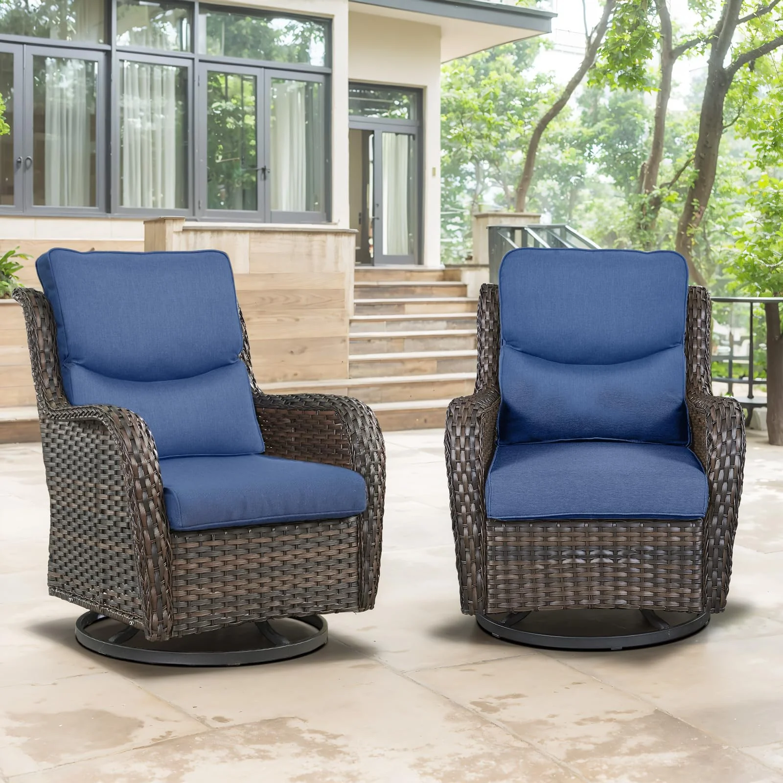 Ensemble de chaises pivotantes en osier extérieur Belord, 2 pièces — Mobilier de patio et d'extérieur