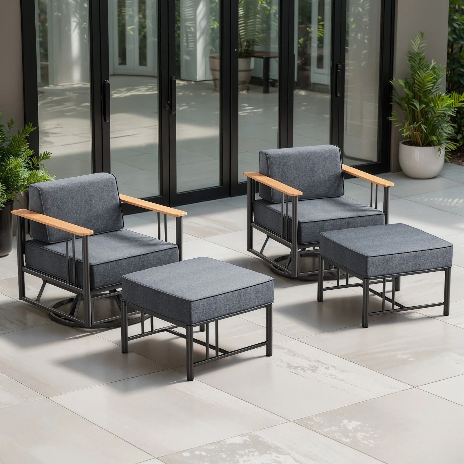 Belord BINGLI 4-Piece Patio Set with 2 Swivel Chairs & 2 Ottomans — Patio & Outdoor Furniture