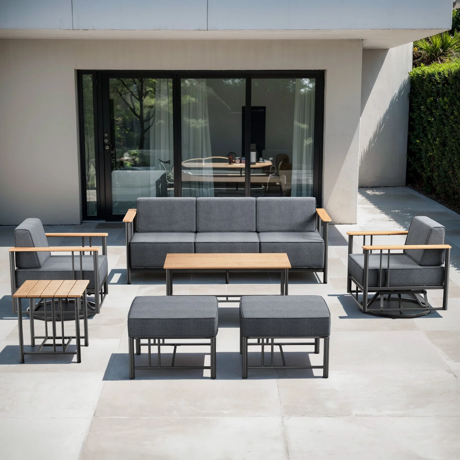 Ensemble de Patio 7 Pièces avec Chaises à Bascule et Table - Série Bingli — Mobilier de patio et d'extérieur