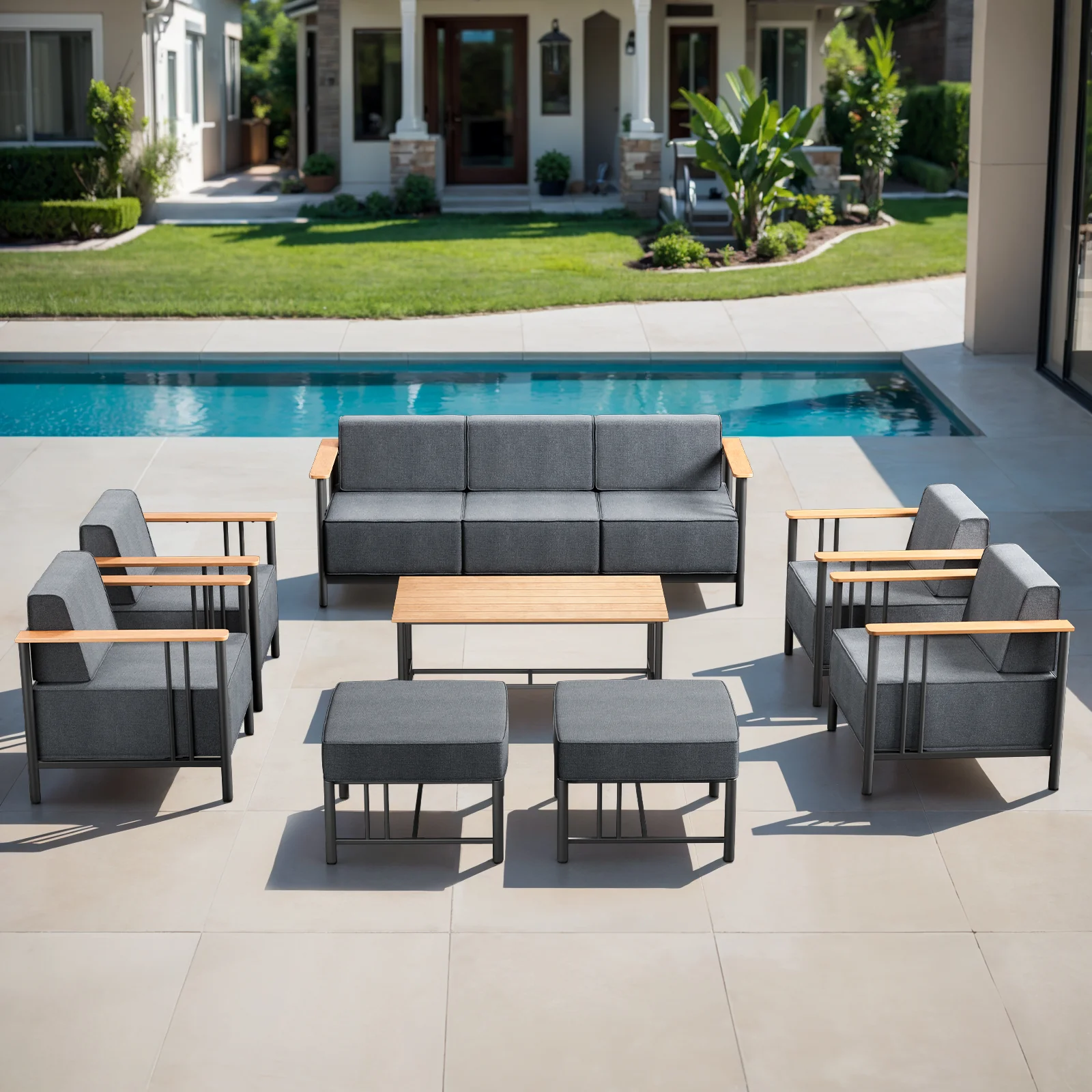 Ensemble de meubles de patio extérieur Belord de 8 pièces avec coussins épais — Mobilier de patio et d'extérieur