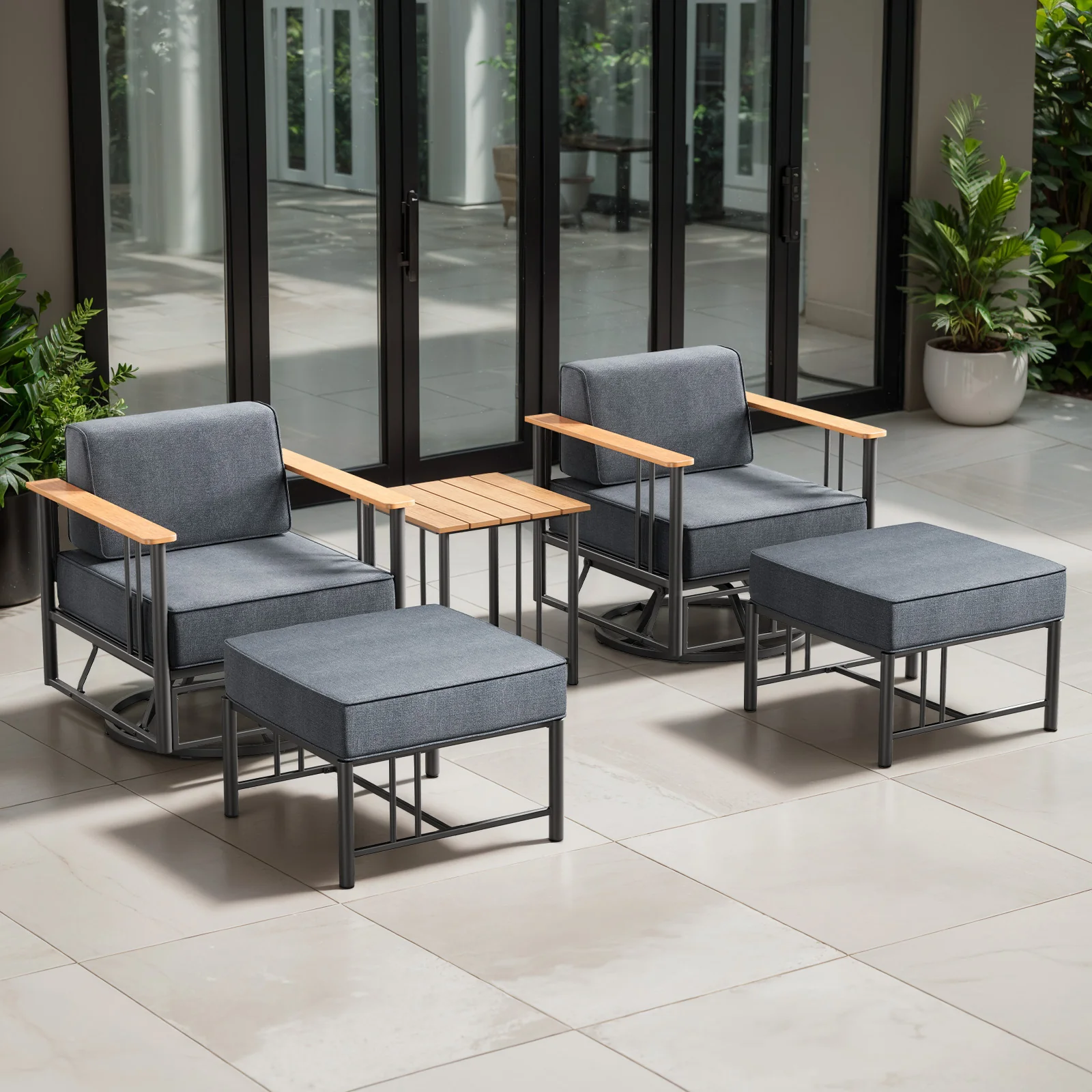 Belord Swivel Rocker Patio Chair Set with Ottomans and Table — Patio & Outdoor Furniture