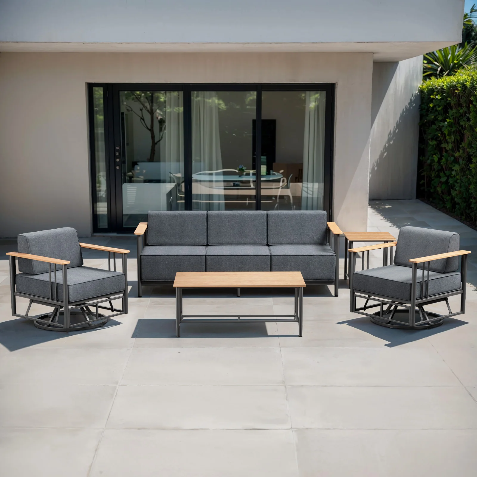 Ensemble de Patio 5 Pièces Belord BINGLI avec Chaises Pivotantes et Sofa — Mobilier de patio et d'extérieur