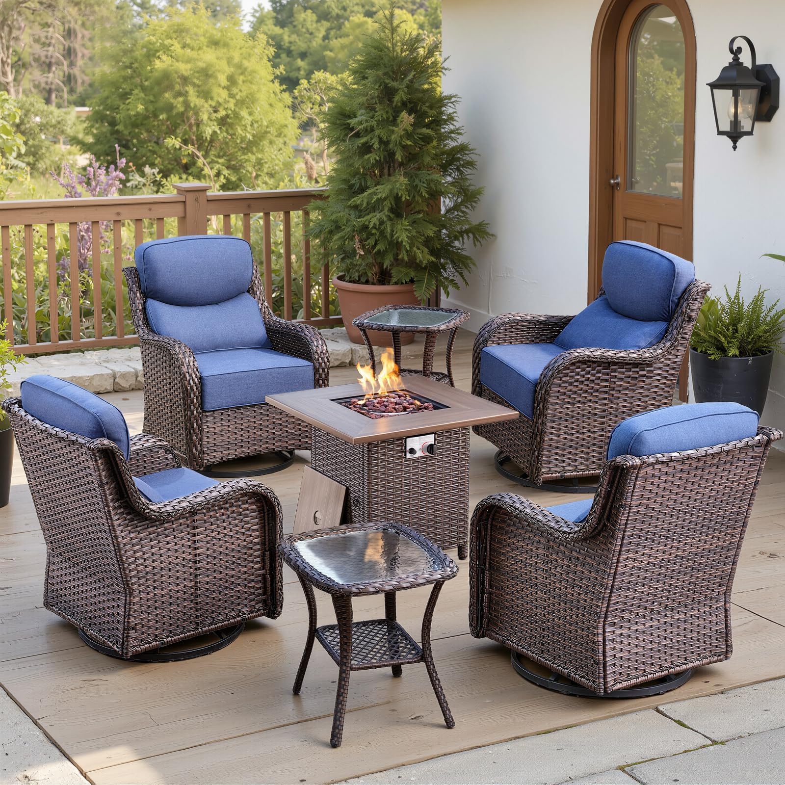 Belord 7-Piece Fire Pit Set with Swivel Rocker Chairs and Tables — Patio & Outdoor Furniture