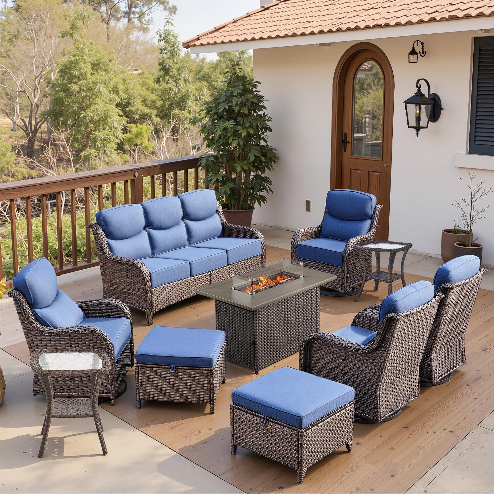 Ensemble de Patio Belord de 10 Pièces avec Sofa et Chaises Pivotantes — Mobilier de patio et d'extérieur