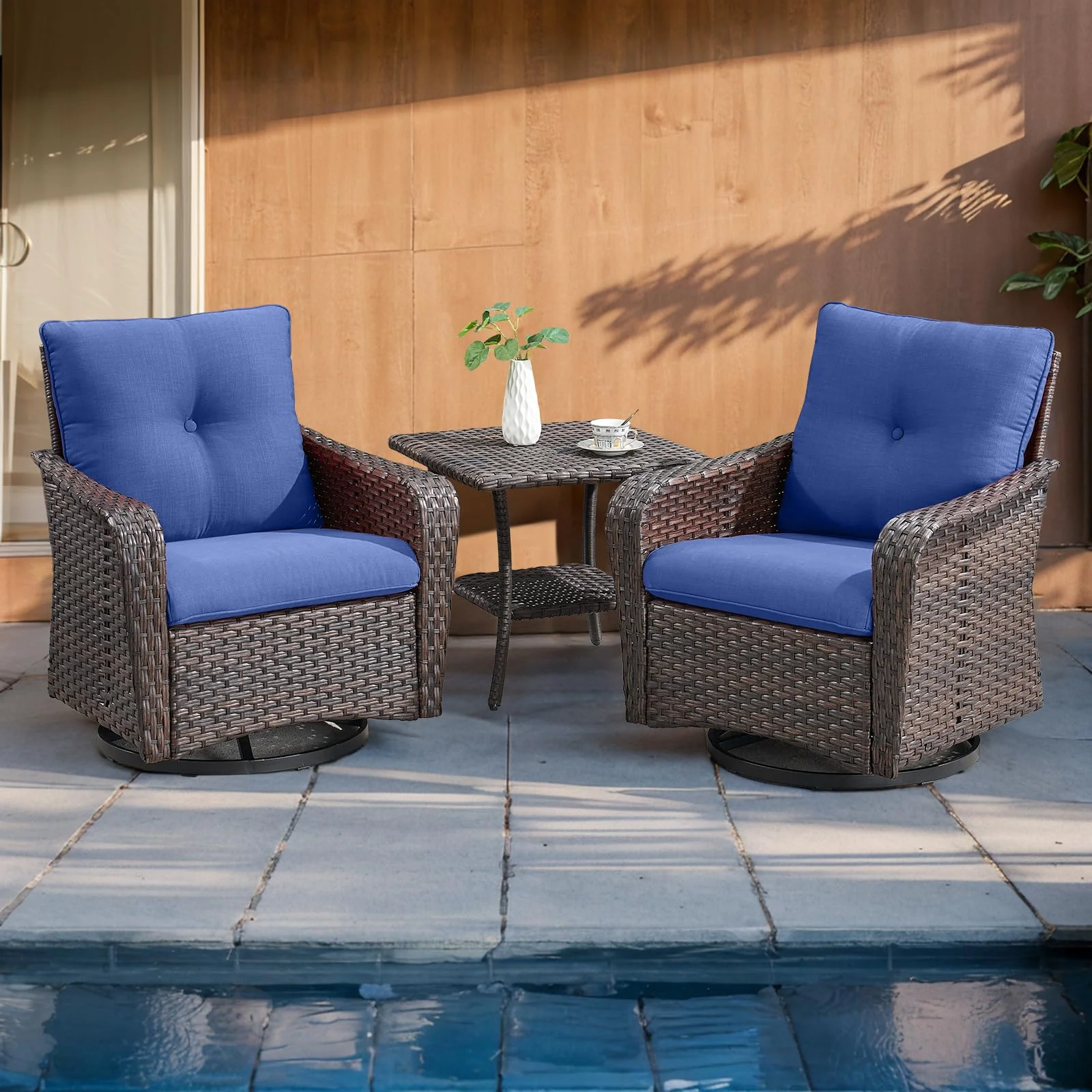 Ensemble de 3 chaises berçantes rotatives en osier Belord MN Series — Mobilier de patio et d'extérieur