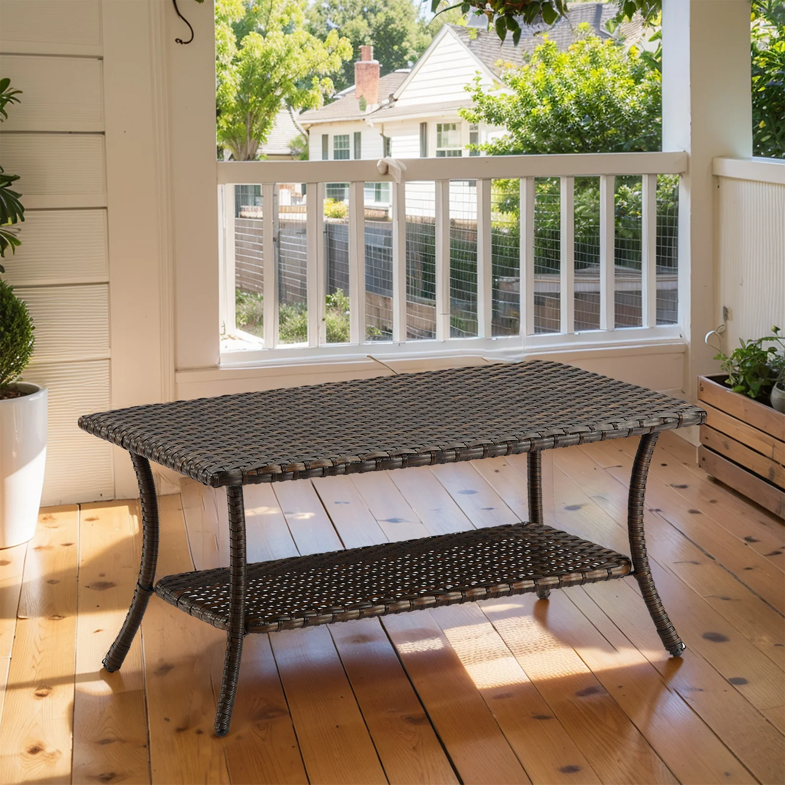 Belord MN Series Outdoor Wicker Rattan Coffee Table with Storage — Patio & Outdoor Furniture