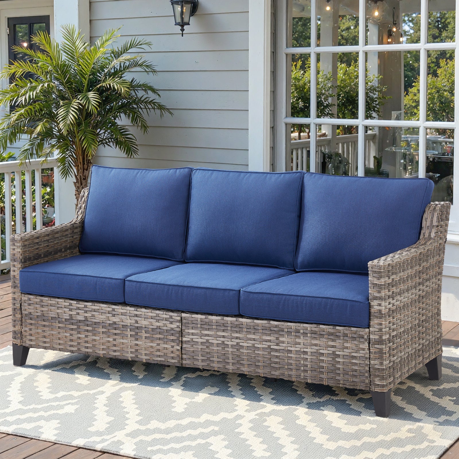 Sofa en osier extérieur 3 places Belord FG Series avec coussins — Mobilier de patio et d'extérieur