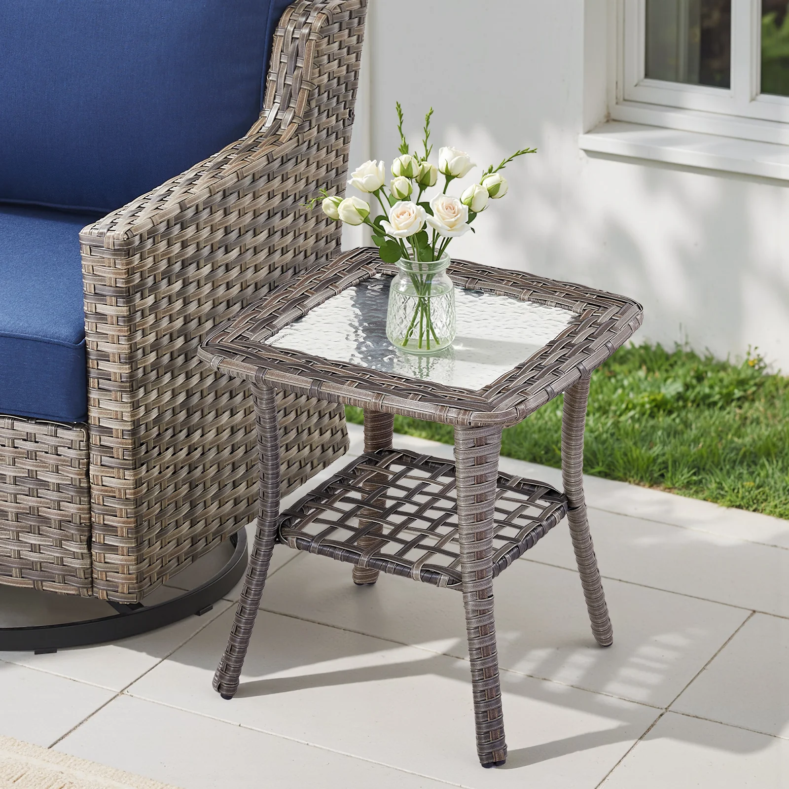 Table d'appoint en osier extérieur Belord FG Series - Gris — Mobilier de patio et d'extérieur