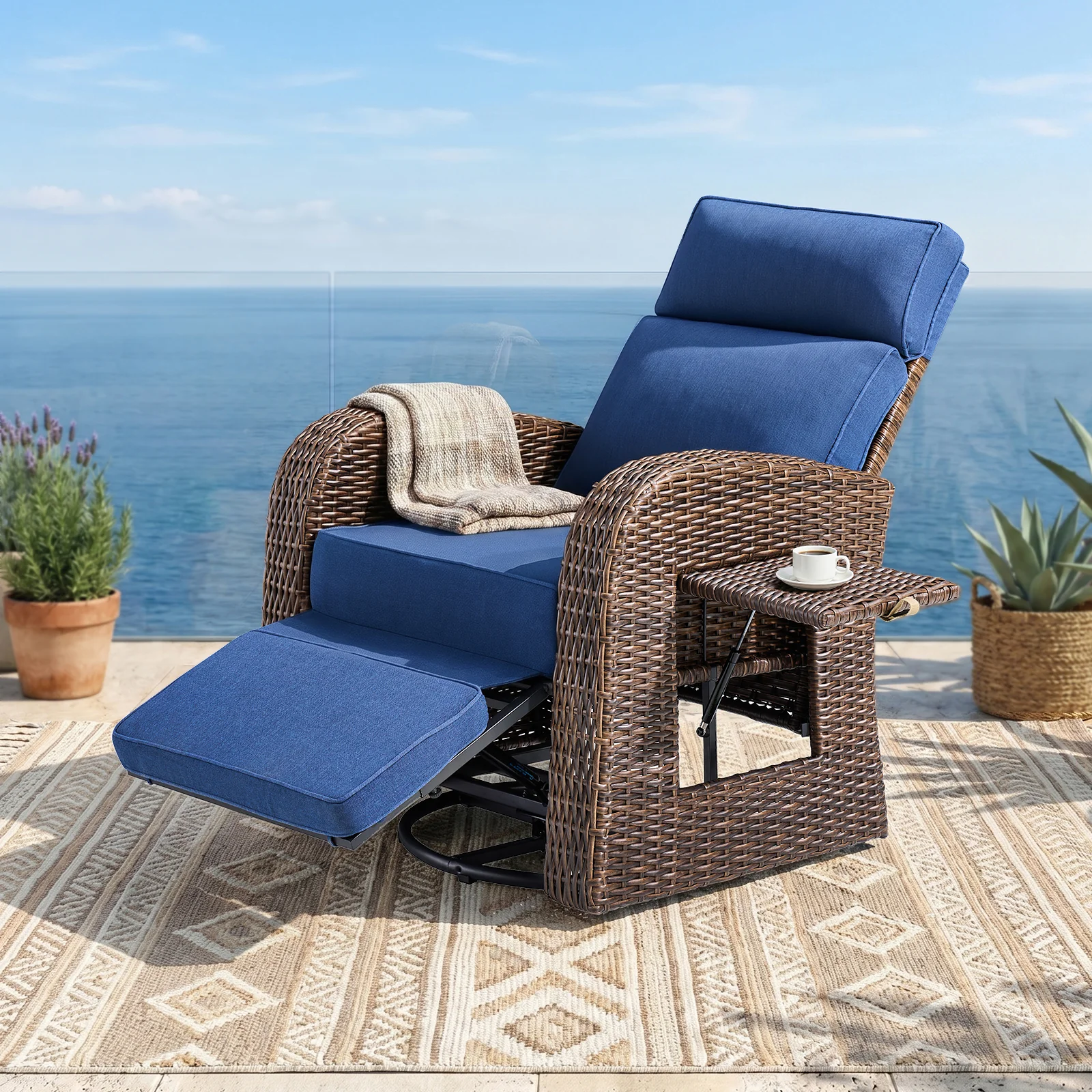 Belord Outdoor Recliner Chair with Extendable Ottoman and Table