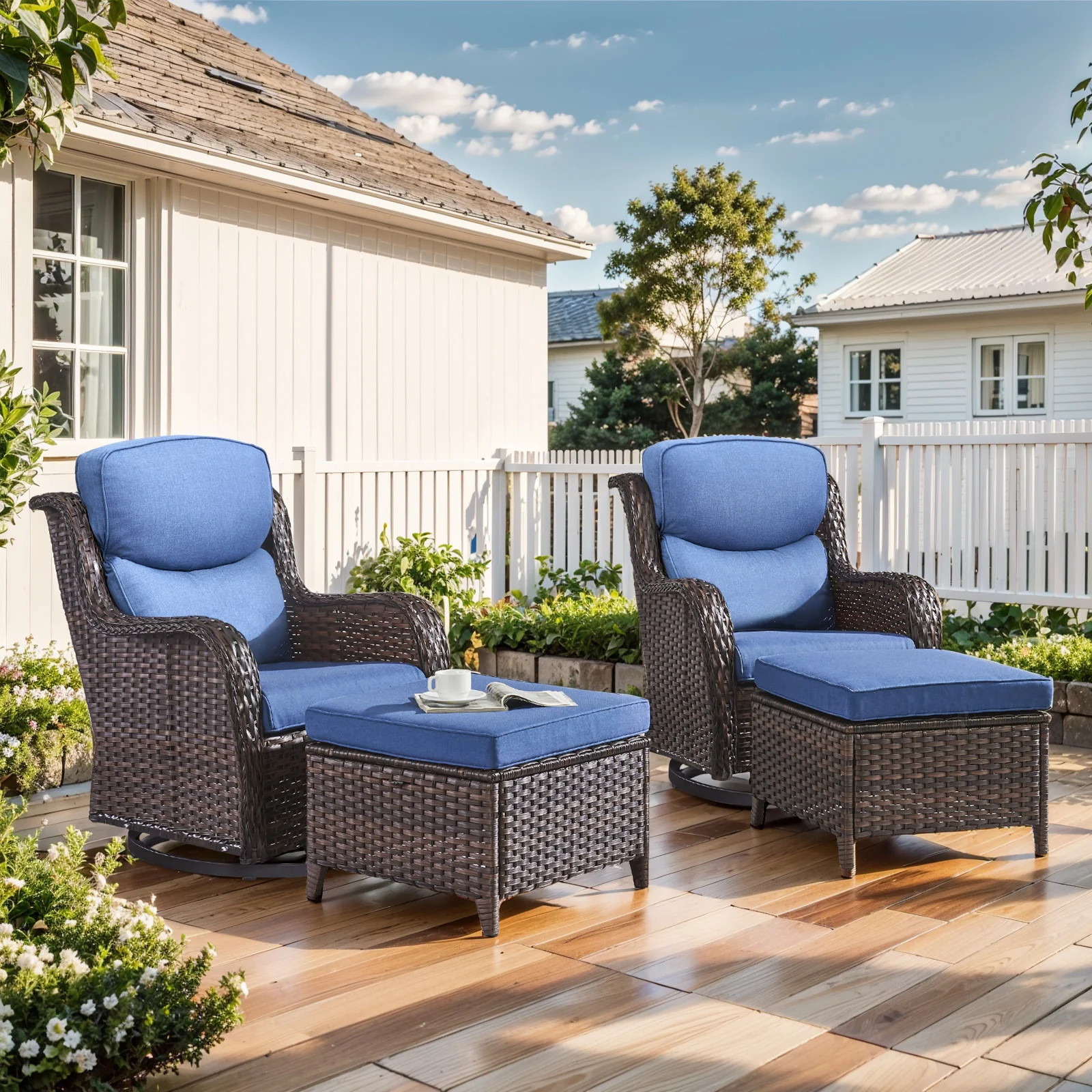 4-Piece Outdoor Swivel Rocker Patio Chairs with Ottomans - NTS Series — Patio & Outdoor Furniture