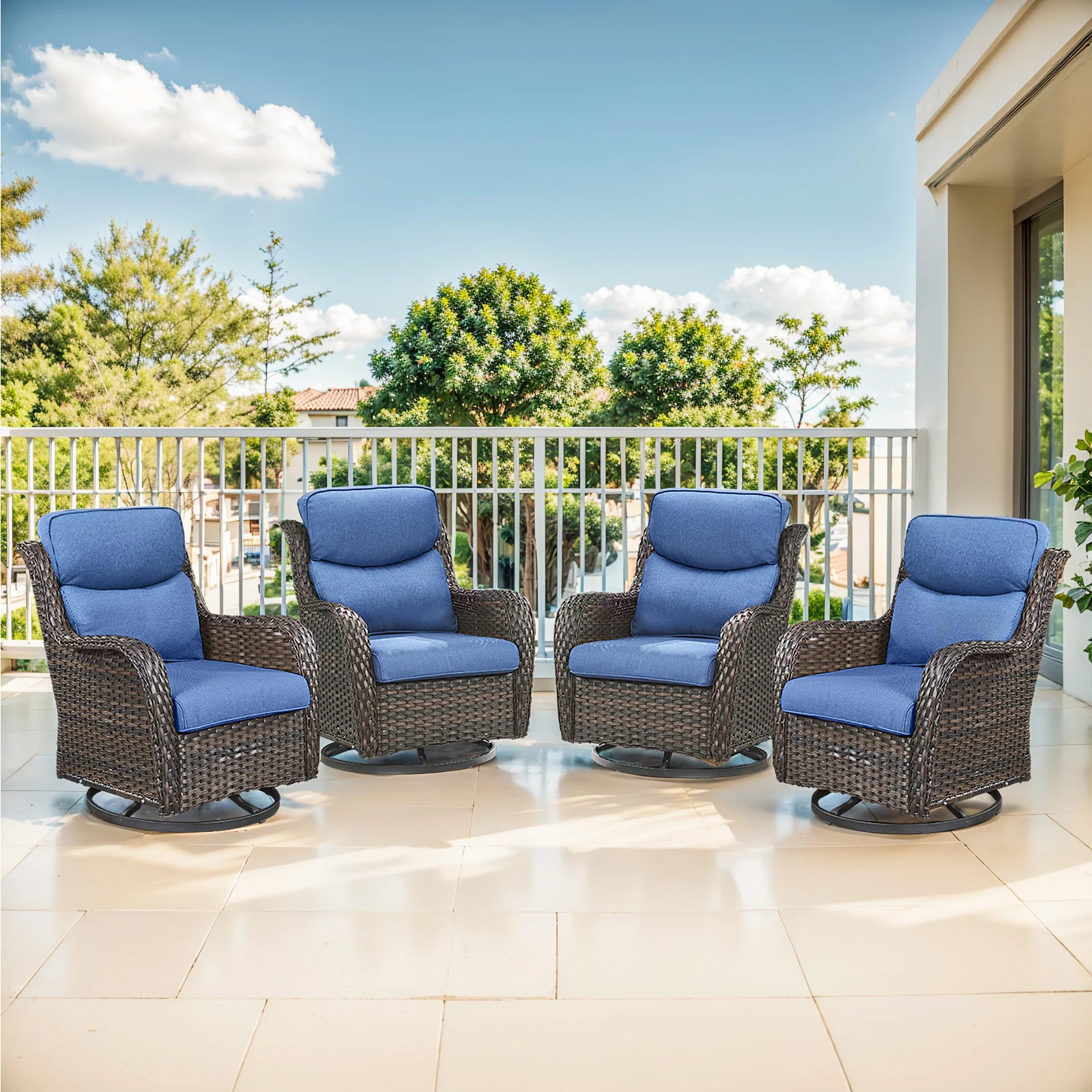 Ensemble de 4 Chaises Rocker Pivotantes de Patio avec Coussins de 5 — Mobilier de patio et d'extérieur