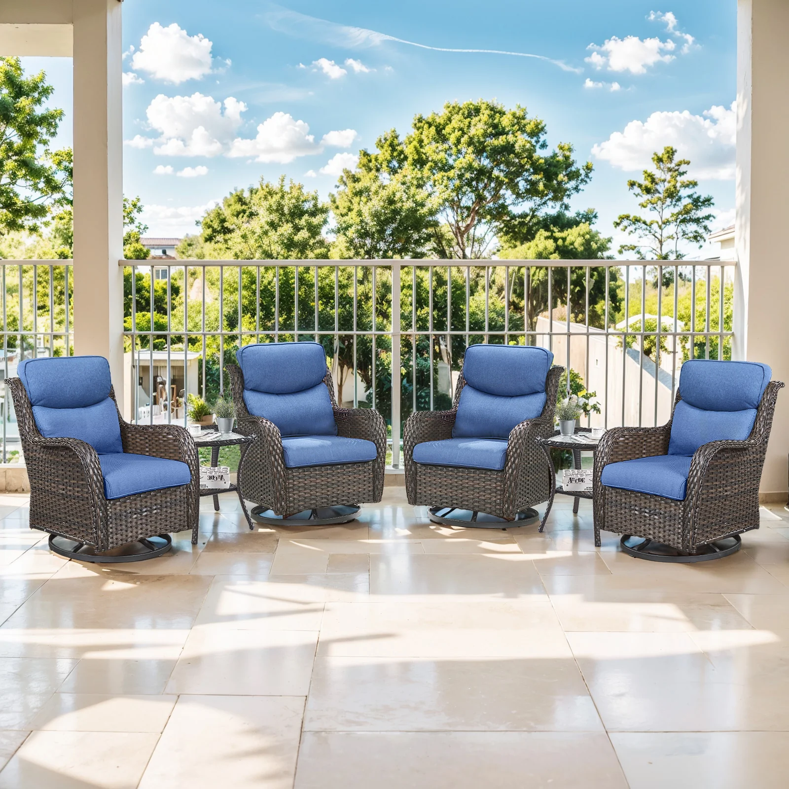 6-Piece Outdoor Swivel Rocker Patio Chairs Set with Side Table — Patio & Outdoor Furniture