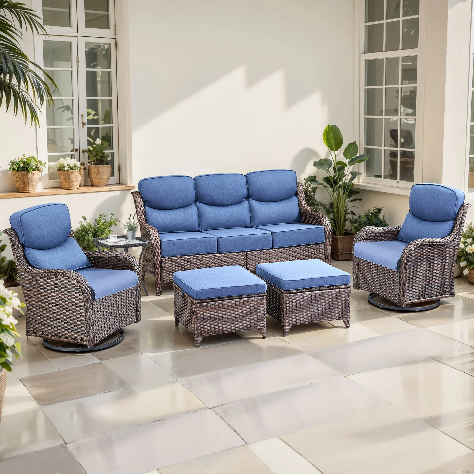 Ensemble de Chaises Rocking Pivotantes de Patio 6 Pièces avec Table — Mobilier de patio et d'extérieur