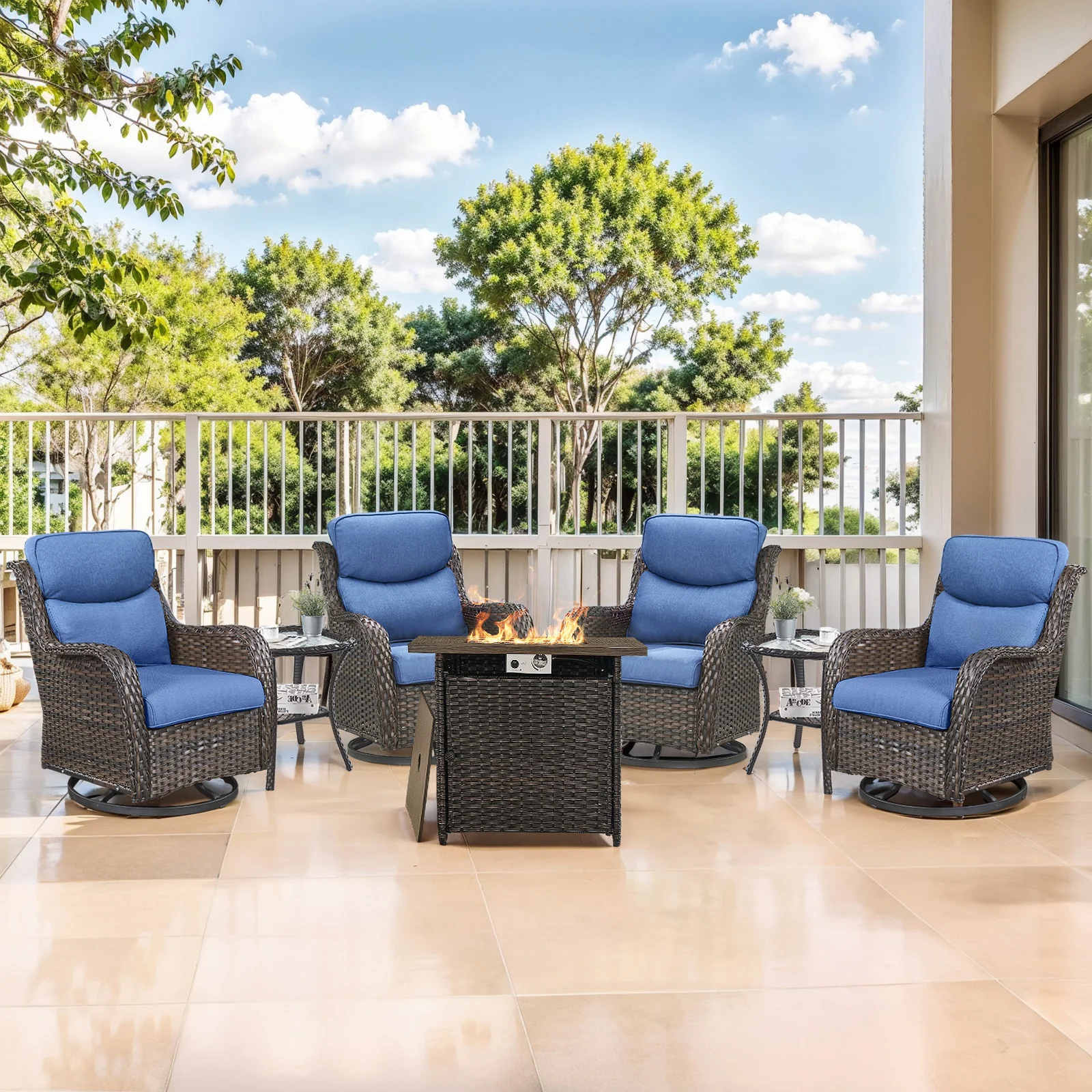 7 Piece Belord Swivel Rocker Patio Chairs Set with Fire Pit Table — Patio & Outdoor Furniture