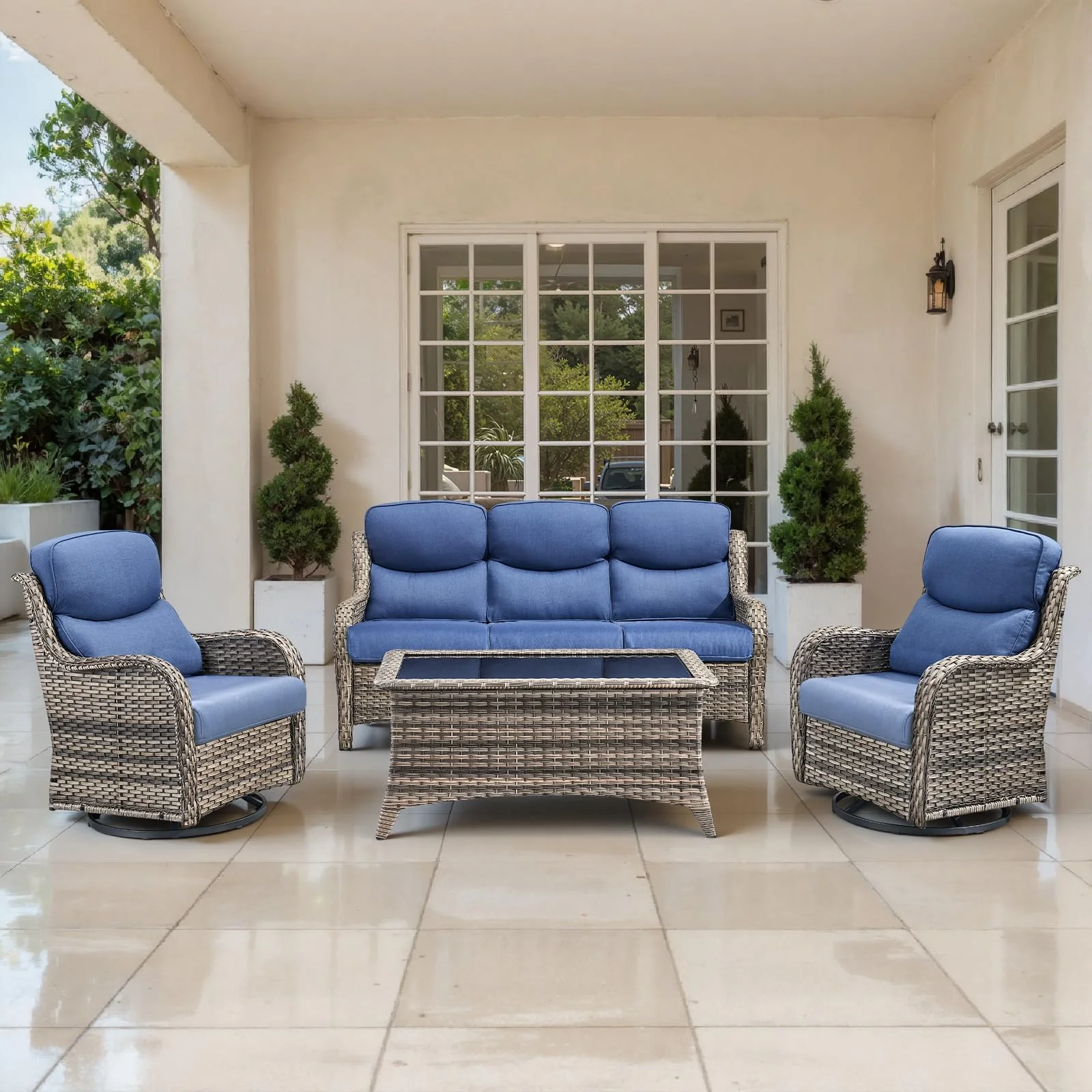 Ensemble de 4 chaises à bascule pivotantes d'extérieur avec sofa et table — Mobilier de patio et d'extérieur