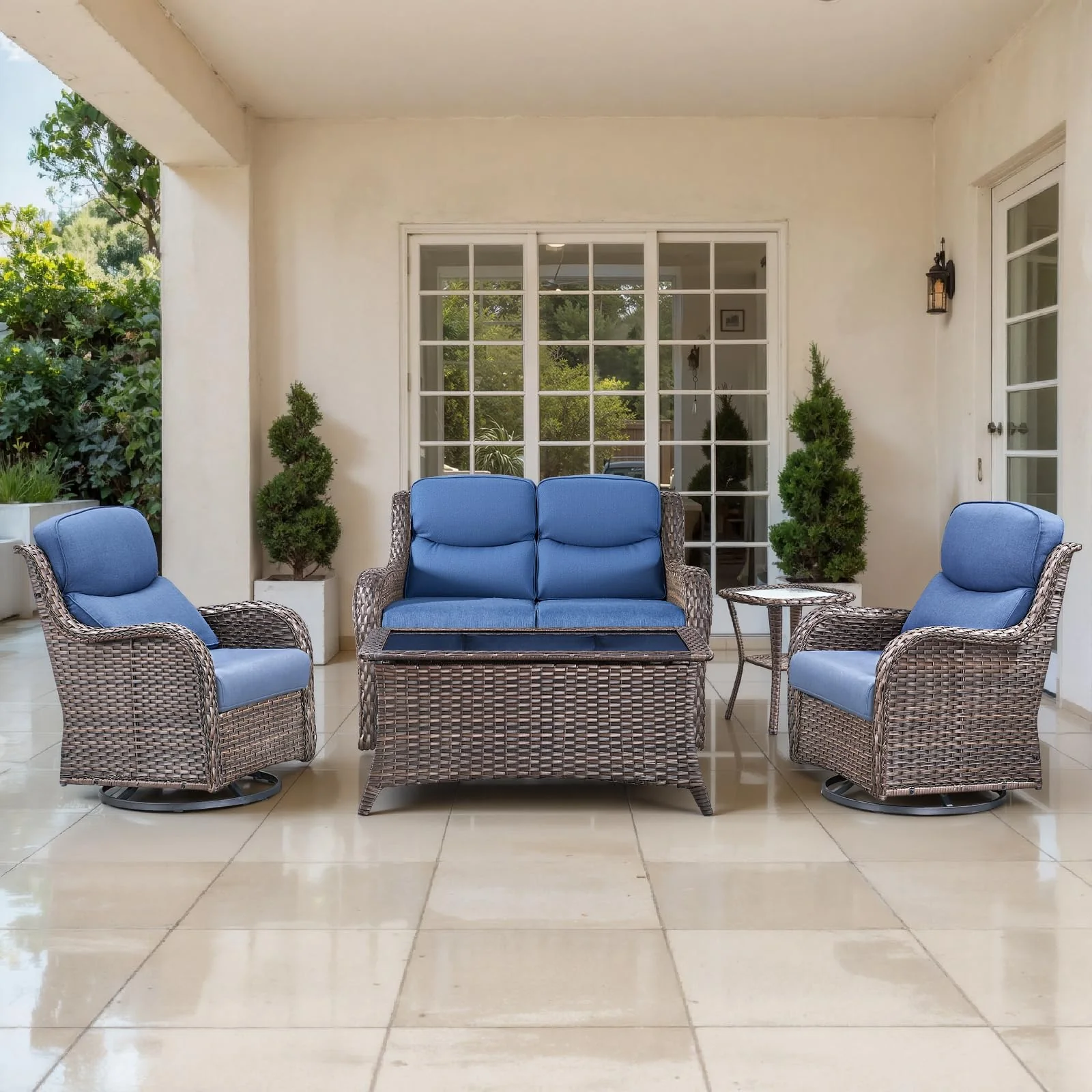 Ensemble de 5 pièces de chaises berçantes pivotantes d'extérieur avec sofa et tables - Série NTS — Mobilier de patio et d'extérieur