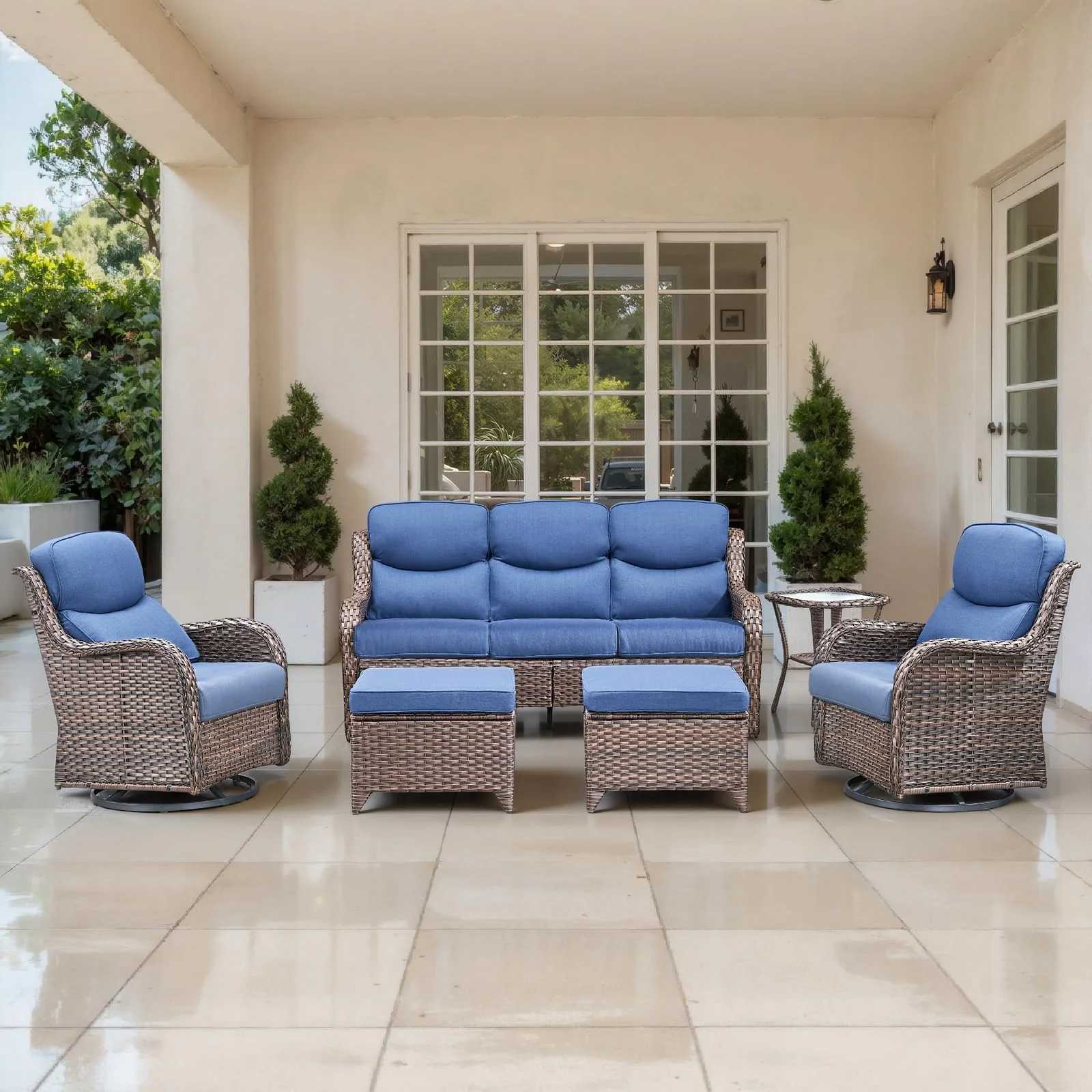 Ensemble de mobilier de jardin 6 pièces avec chaises à bascule et table — Mobilier de patio et d'extérieur
