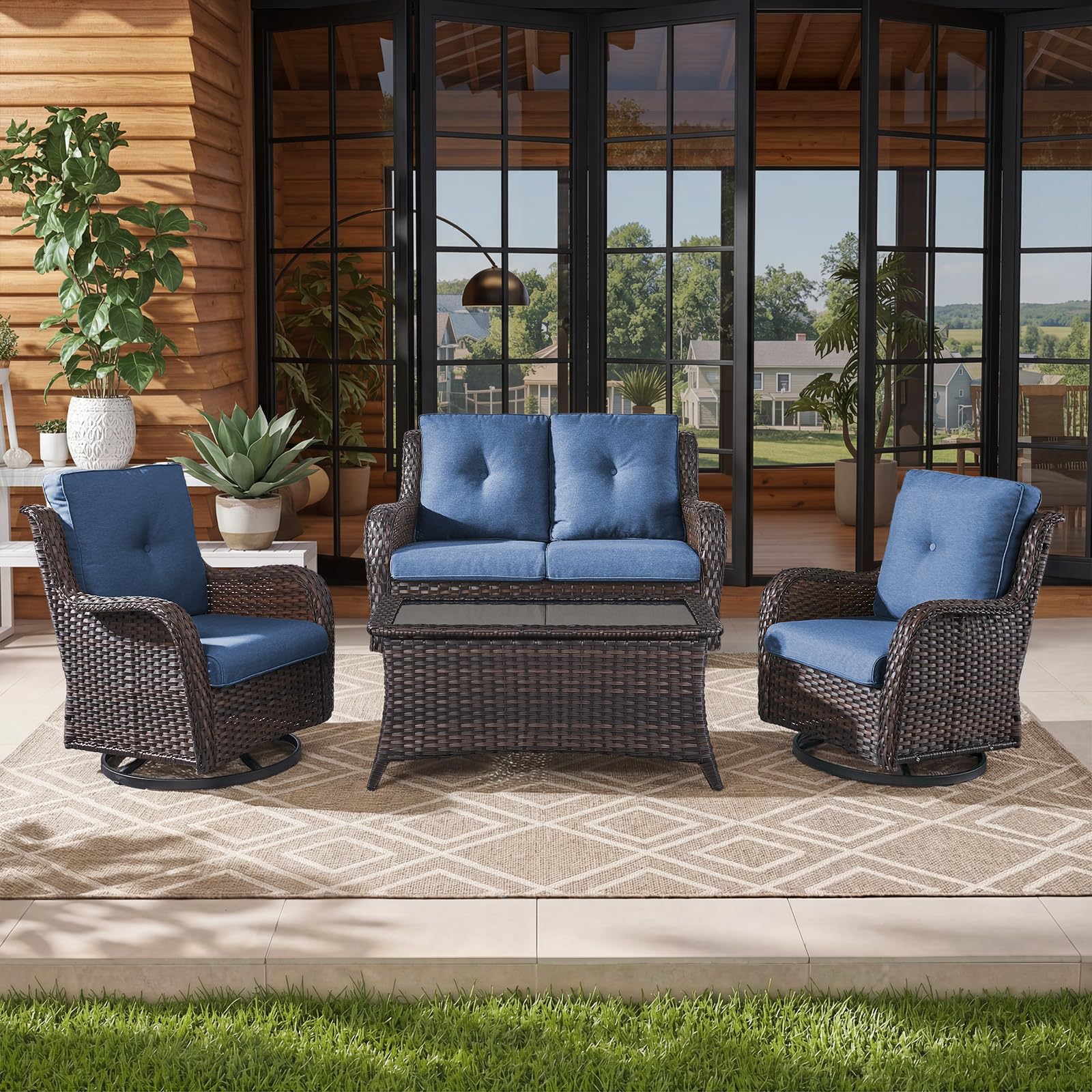 Belord 4-Piece Patio Wicker Swivel Rocker Chair Set — Patio & Outdoor Furniture