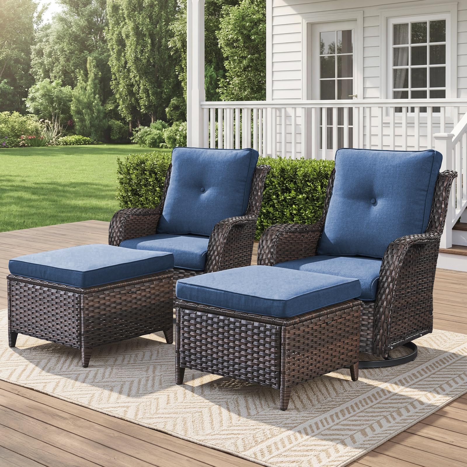 Ensemble de chaises berçantes en osier Belord 4 pièces avec ottomans — Mobilier de patio et d'extérieur