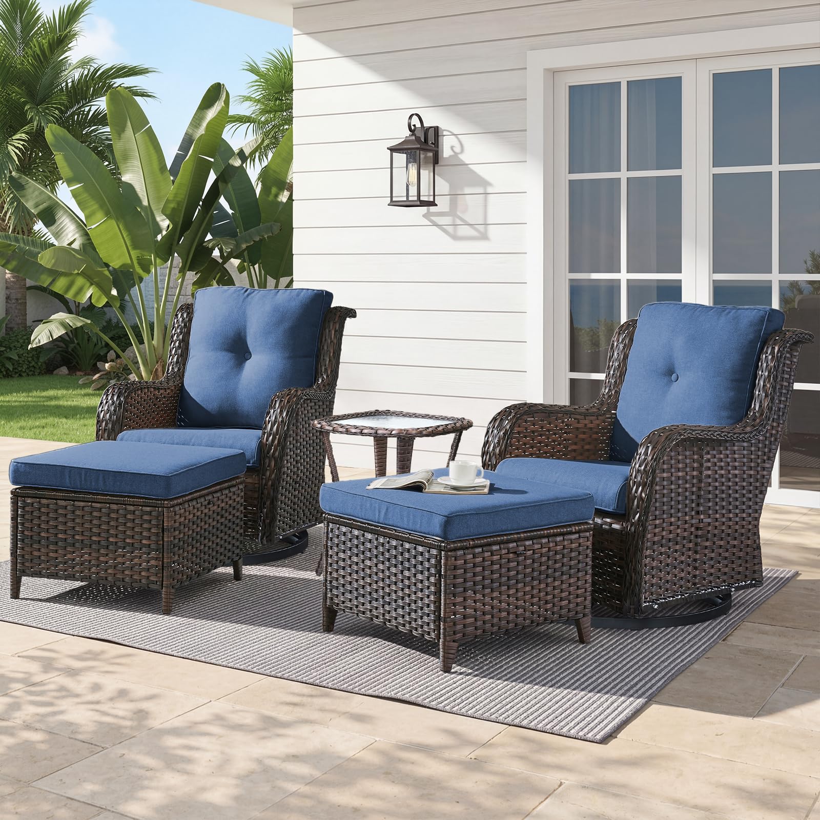 Ensemble de meubles de patio en osier 5 pièces Belord avec chaises berçantes — Mobilier de patio et d'extérieur