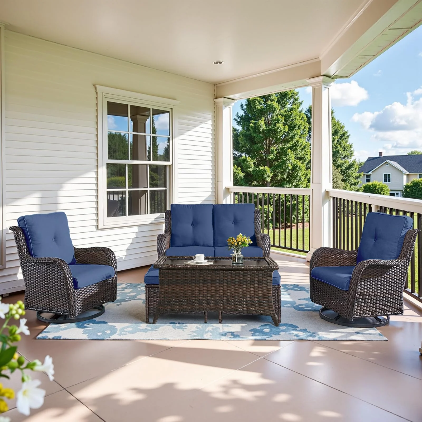 Ensemble de Canapé en Osier 6 Pièces NTC de Belord avec Chaises Pivotantes — Mobilier de patio et d'extérieur