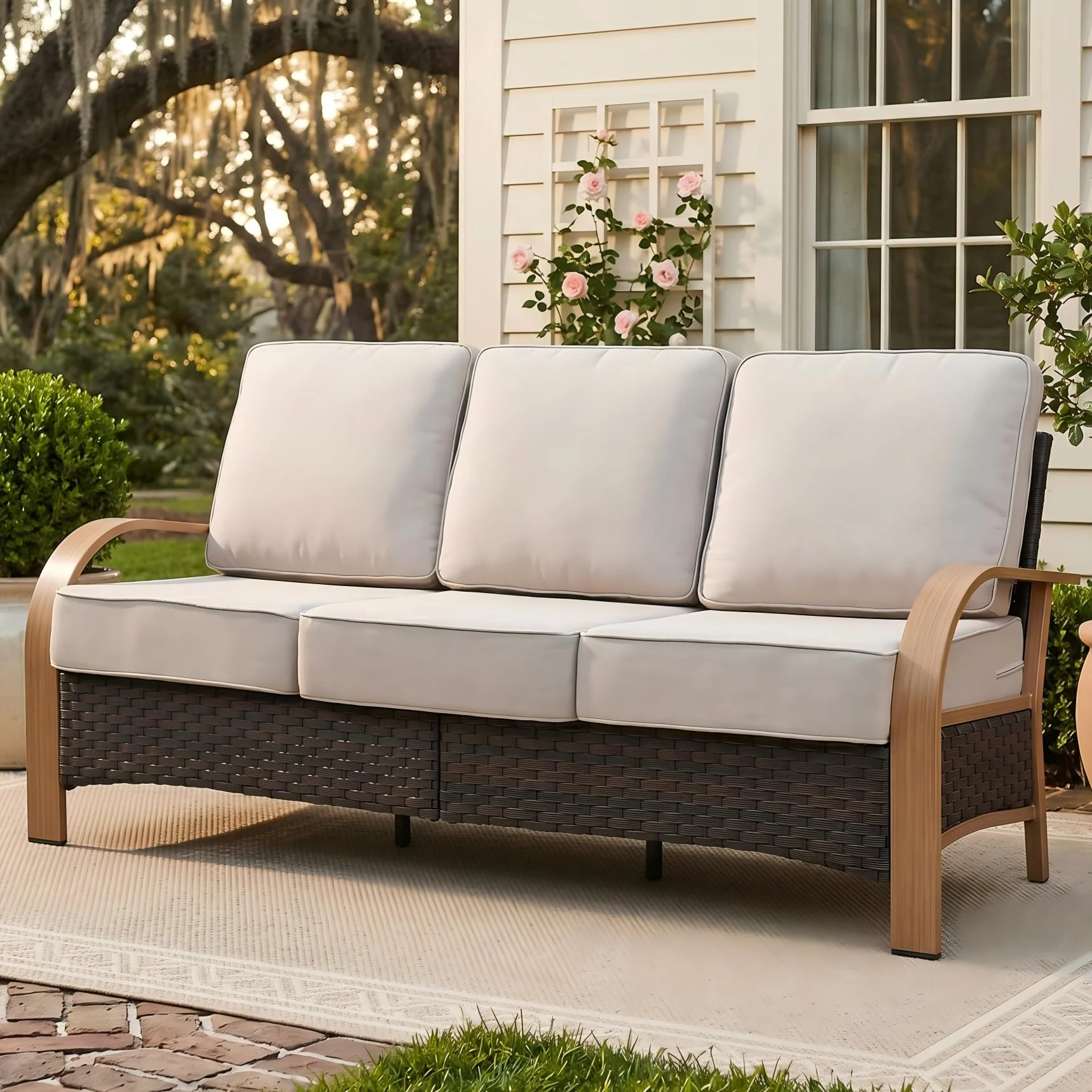 Canapé extérieur de luxe 3 places avec coussins de 6", série HW