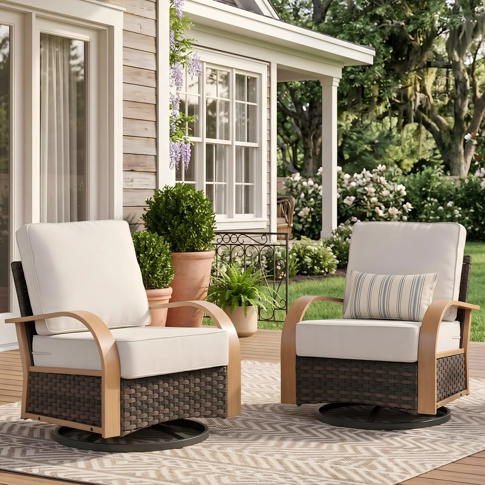 Chaises Berçantes Pivotantes Extérieures en 2 Pièces avec Coussins de 6 Pouces — Mobilier de patio et d'extérieur