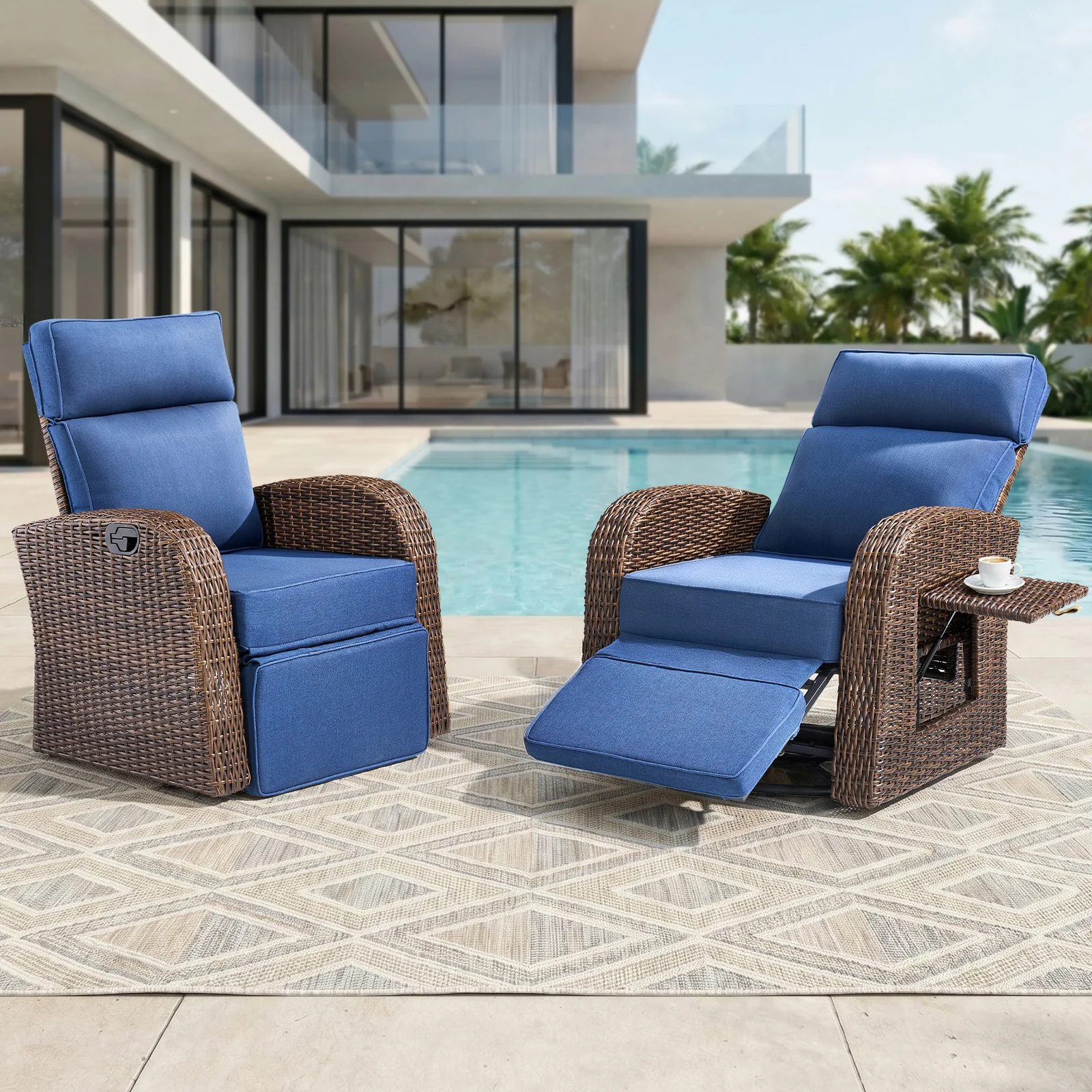 Recliner de Patio Pivotant en 2 Pièces avec Ottoman Extensible Belord — Mobilier de patio et d'extérieur