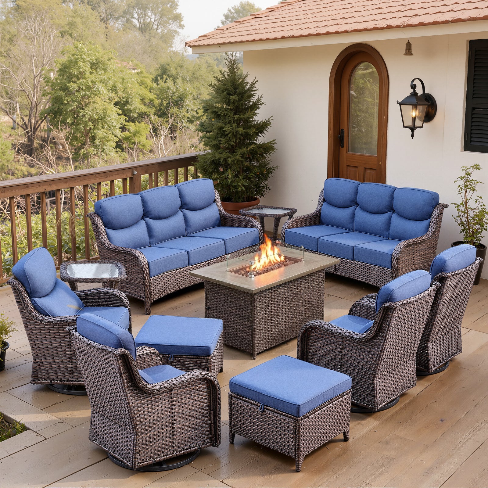 Ensemble de Patio de 11 Pièces Belord avec Canapé et Chaises Pivotantes — Mobilier de patio et d'extérieur