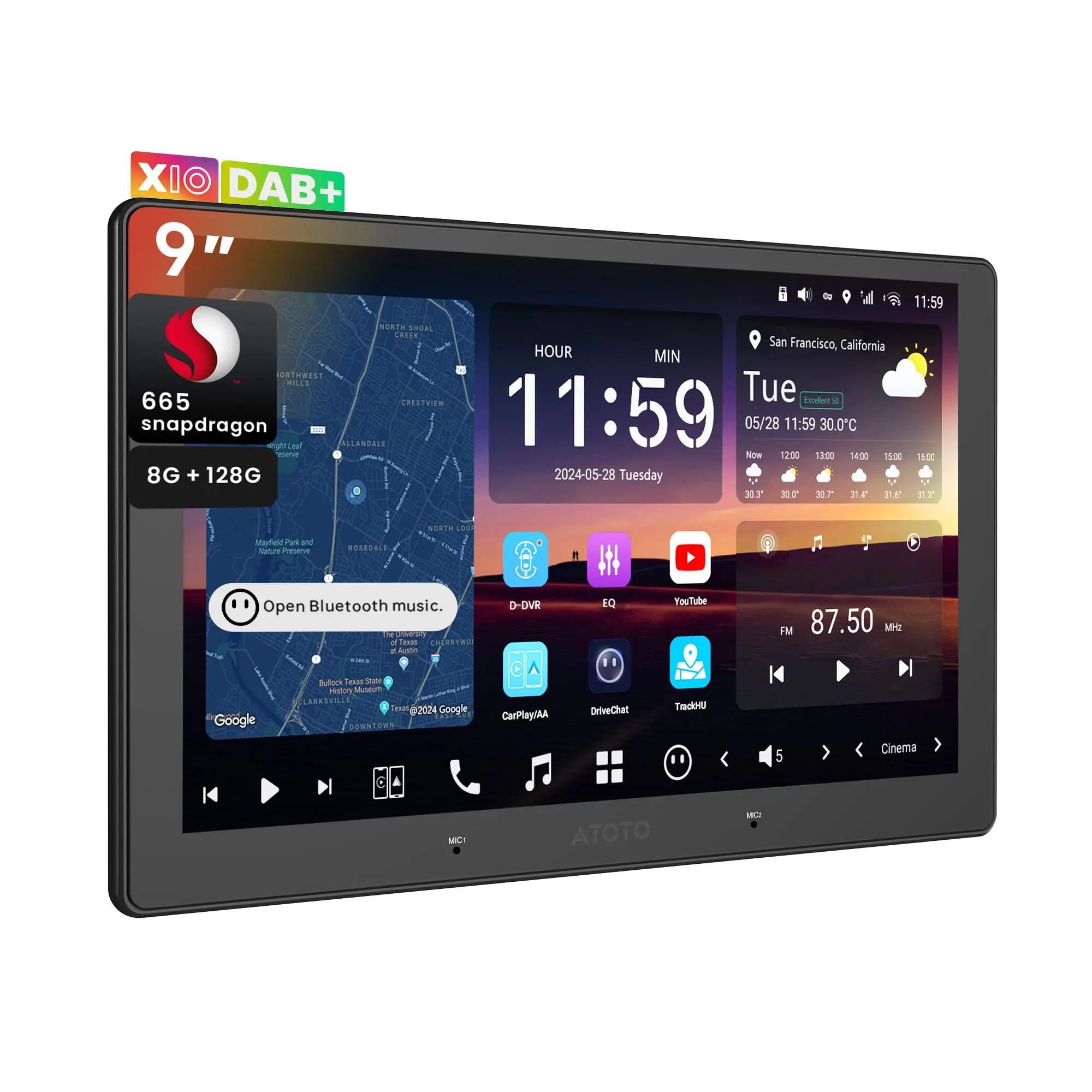 Atotozone X10DG209E 9" Qled DAB 2 Din Android Car Stereo