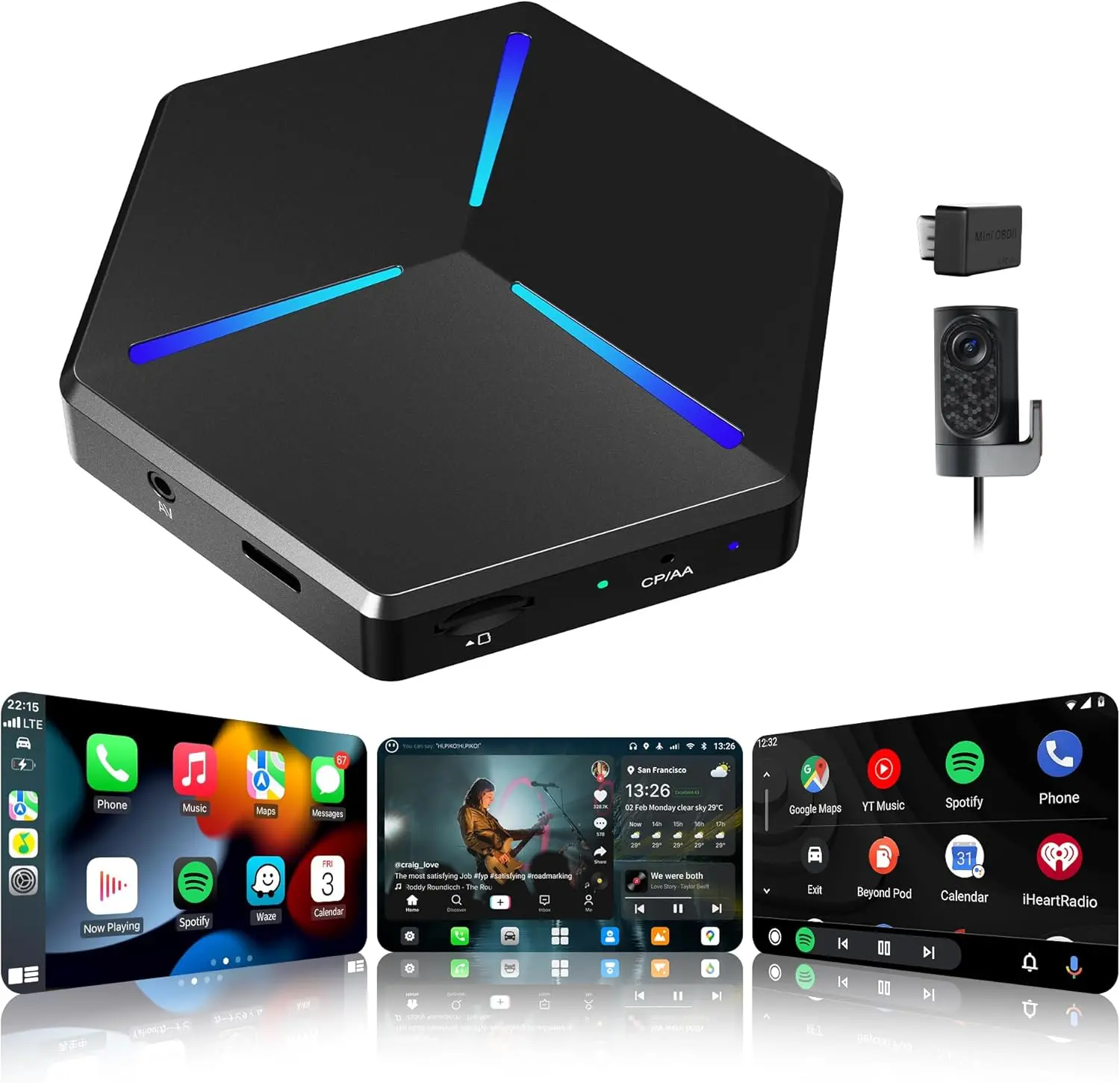 Atoto CB7PO CarPlay AI Box with DVR Camera and OBD2 Diagnostics