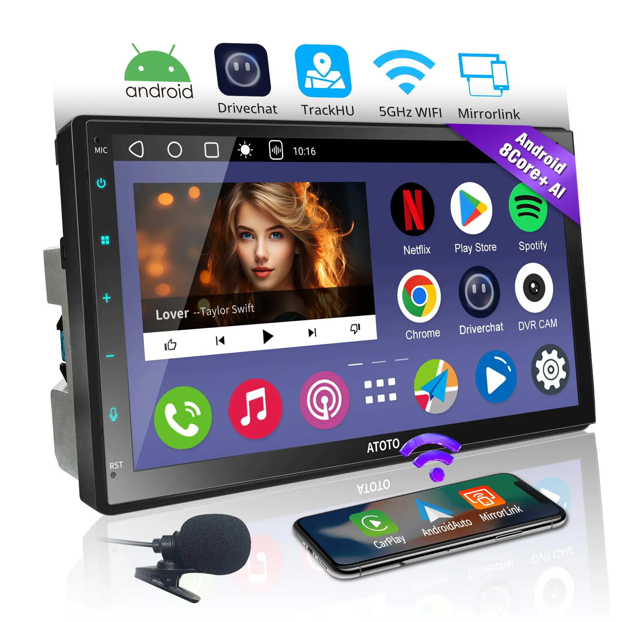 Atotoexcel A6PF Android Car Stereo 2 DIN 7-Inch with Wireless CarPlay