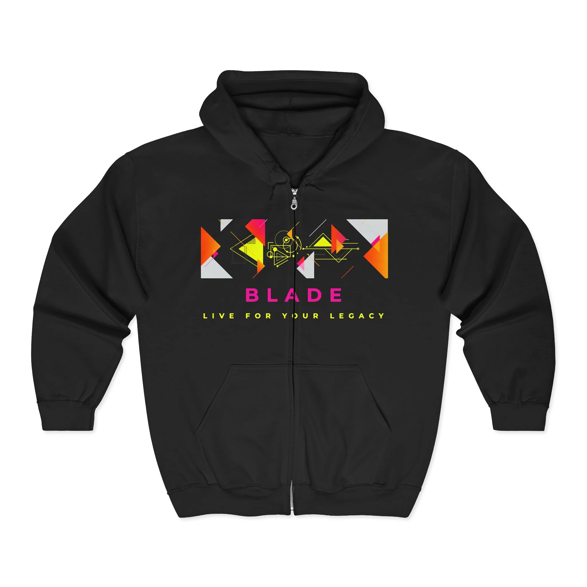 Hoodie zippé Geometric Odyssey Rose/Vert - Noir — Sweats à capuche pour hommes