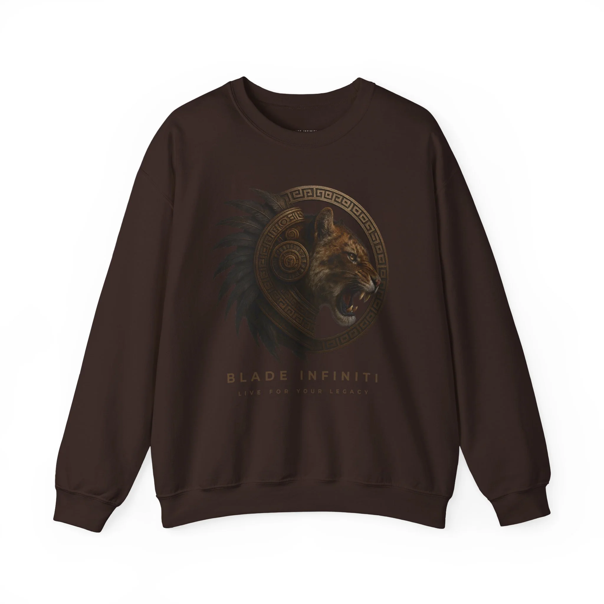Aztec Tiger Unisex Crewneck Sweater - Dark Chocolate