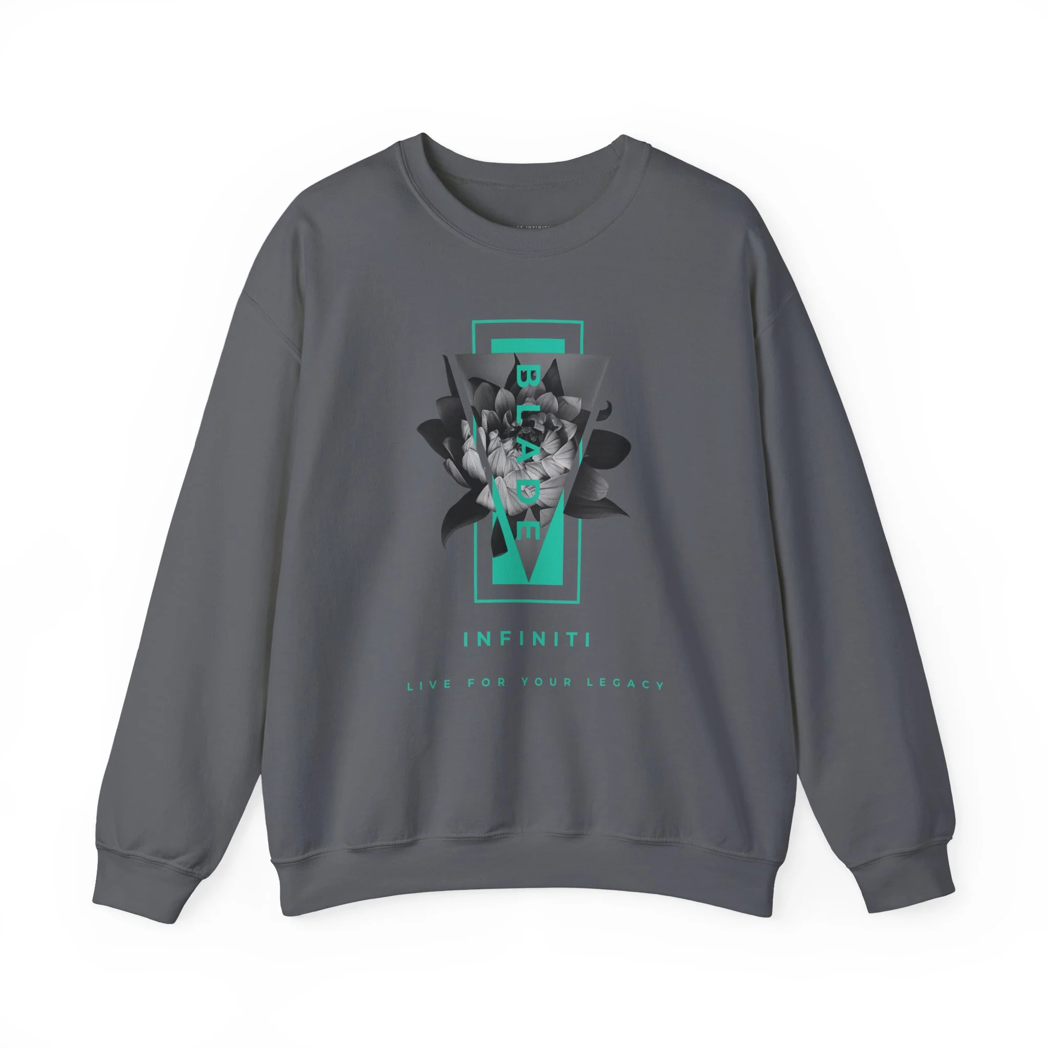 Sweat-shirt unisexe Flora Essence à col rond floral teal - Charbon — Chandails pour femmes