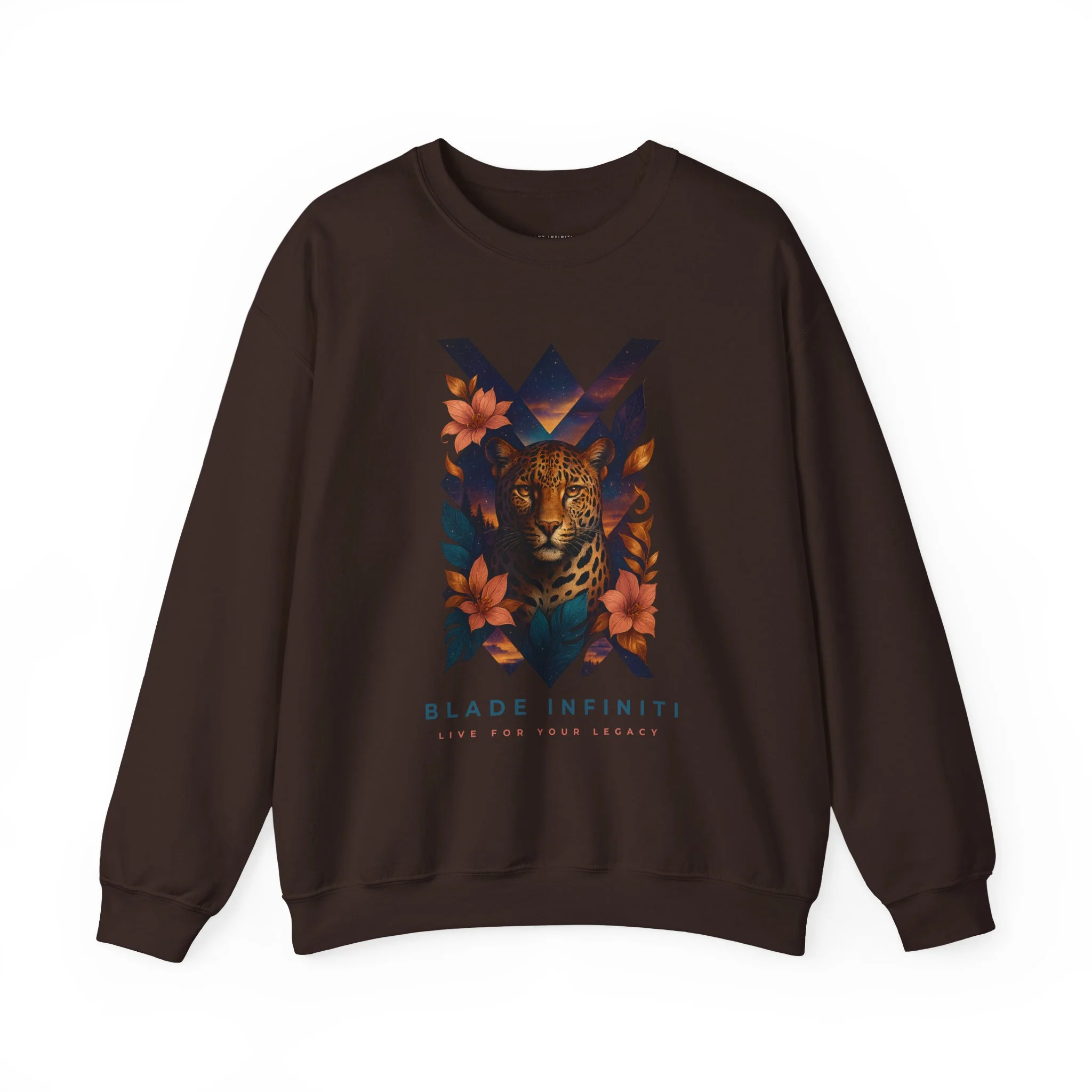 Galactic Jungle Leopard Unisex Crewneck Sweater - Dark Chocolate