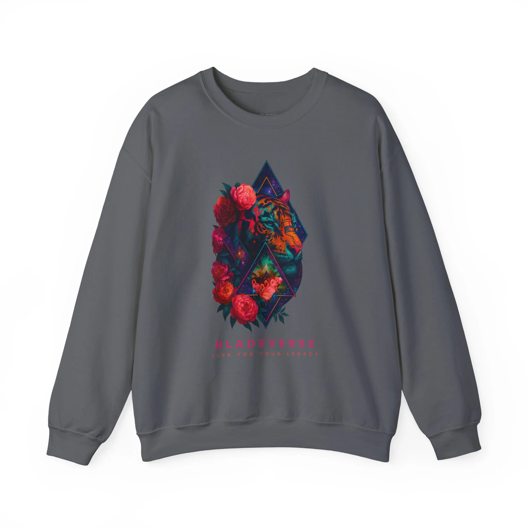 Pull Unisexe Crewneck Tigre Floral Galactique - Charbon — Sweats à capuche pour hommes