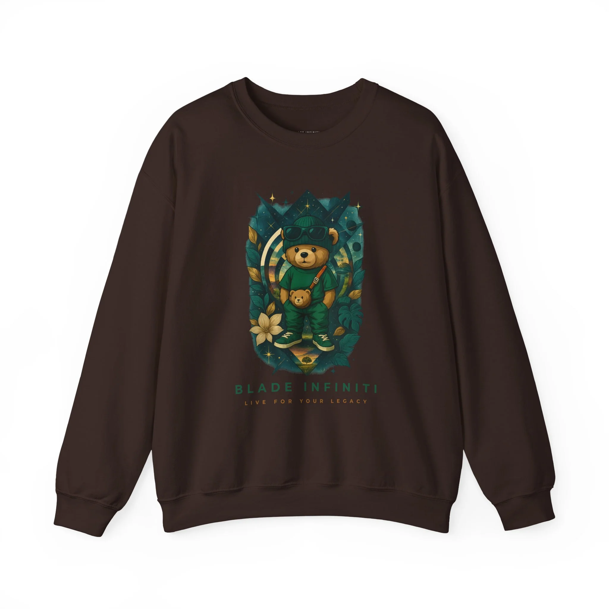 Sweat à col rond unisexe Galactic Teddy Bear V1 - Chocolat foncé