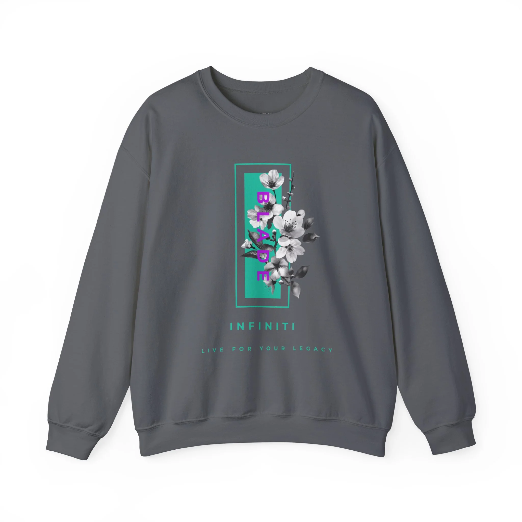 Sweater Crew Unisexe Floral Teal/Violet Bloom Bae - Charcoal — Chandails pour femmes