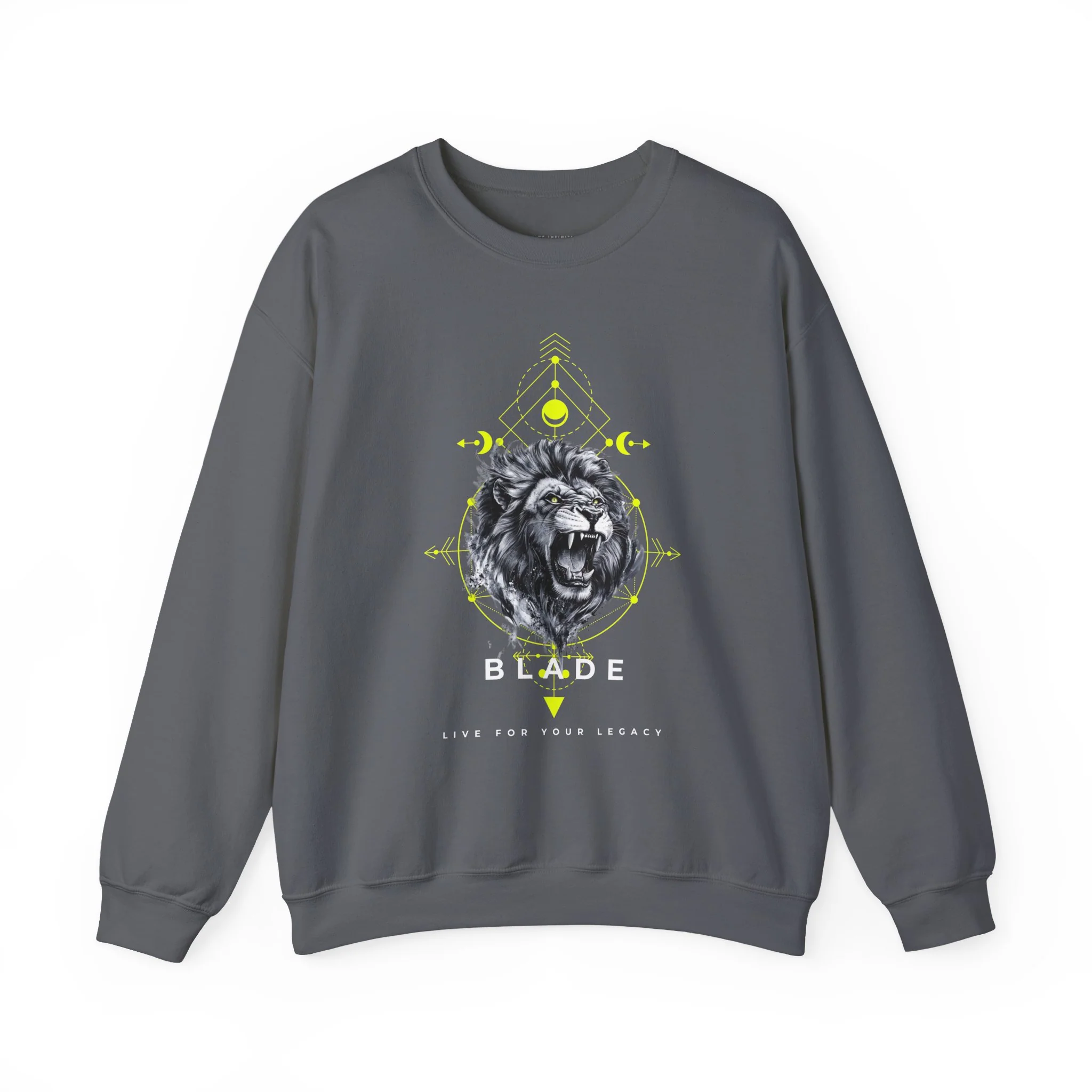 Sweat à col rond unisexe Geometric King White TX Lion - Charbon