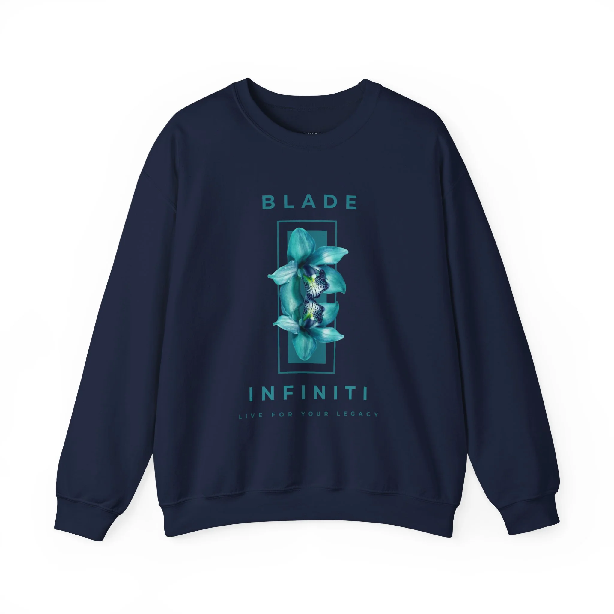 Sweat-shirt unisexe à col rond floral teal Essence of Infiniti - Marine — Chandails pour femmes