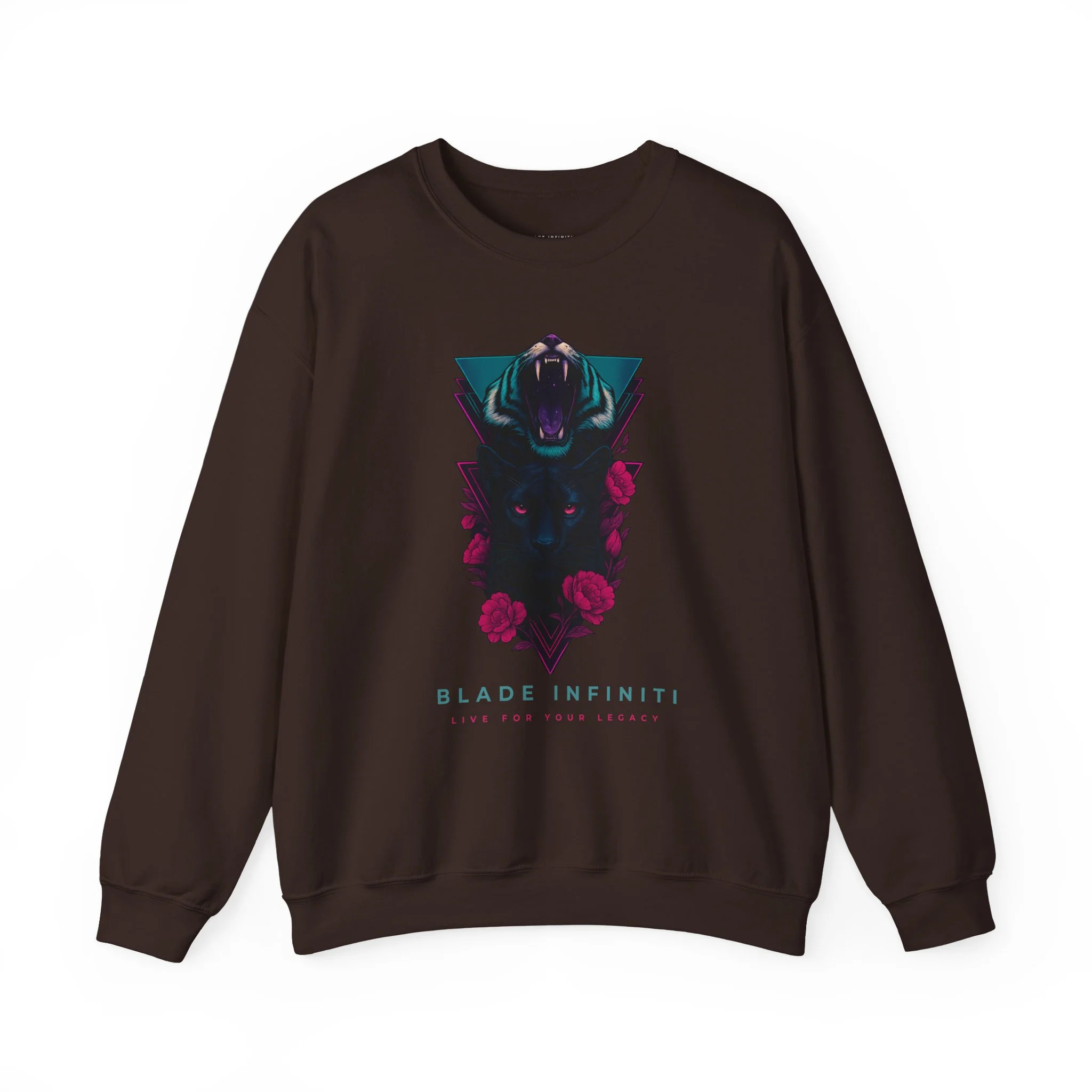 Midnight Galactic Jungle Tiger Unisex Crewneck Sweater - Dark Chocolate — Womens Sweaters