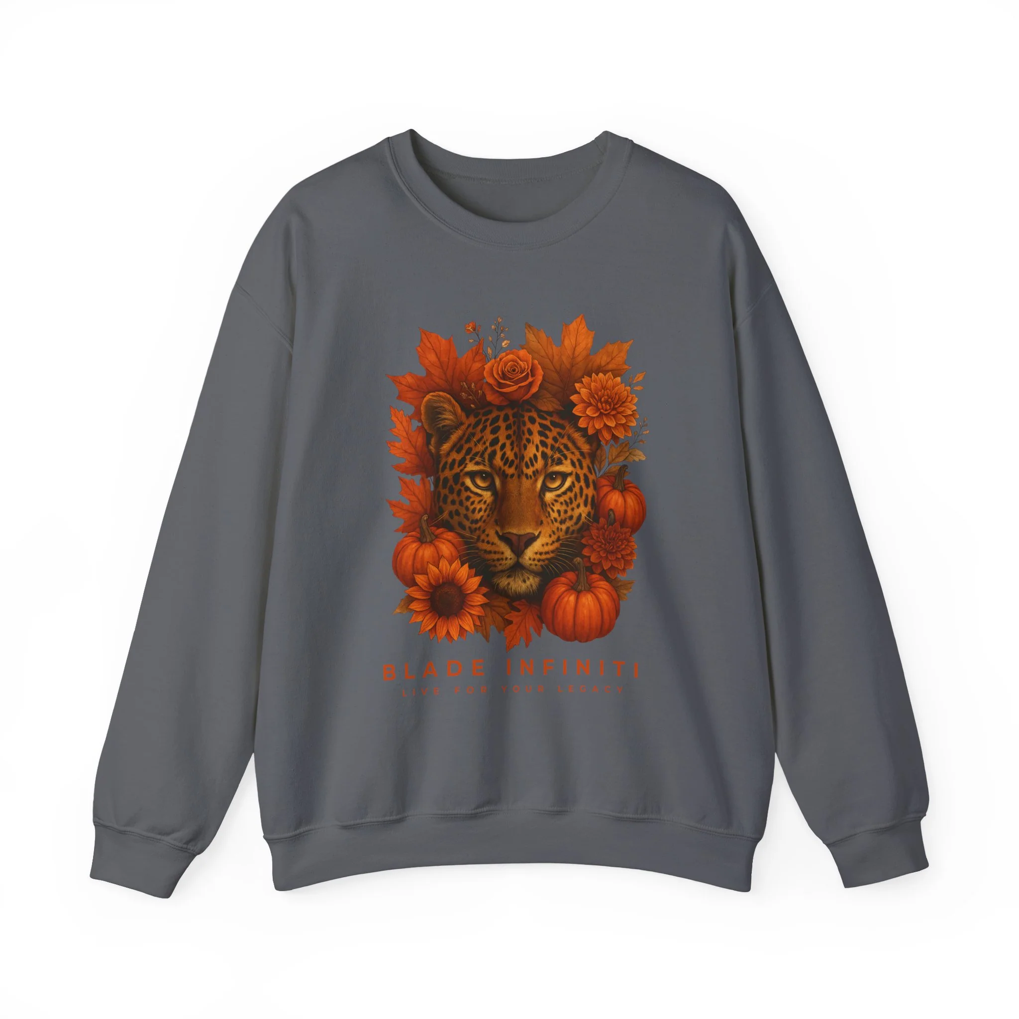 Pull Crewneck Unisexe Léopard Automnal - Charbon