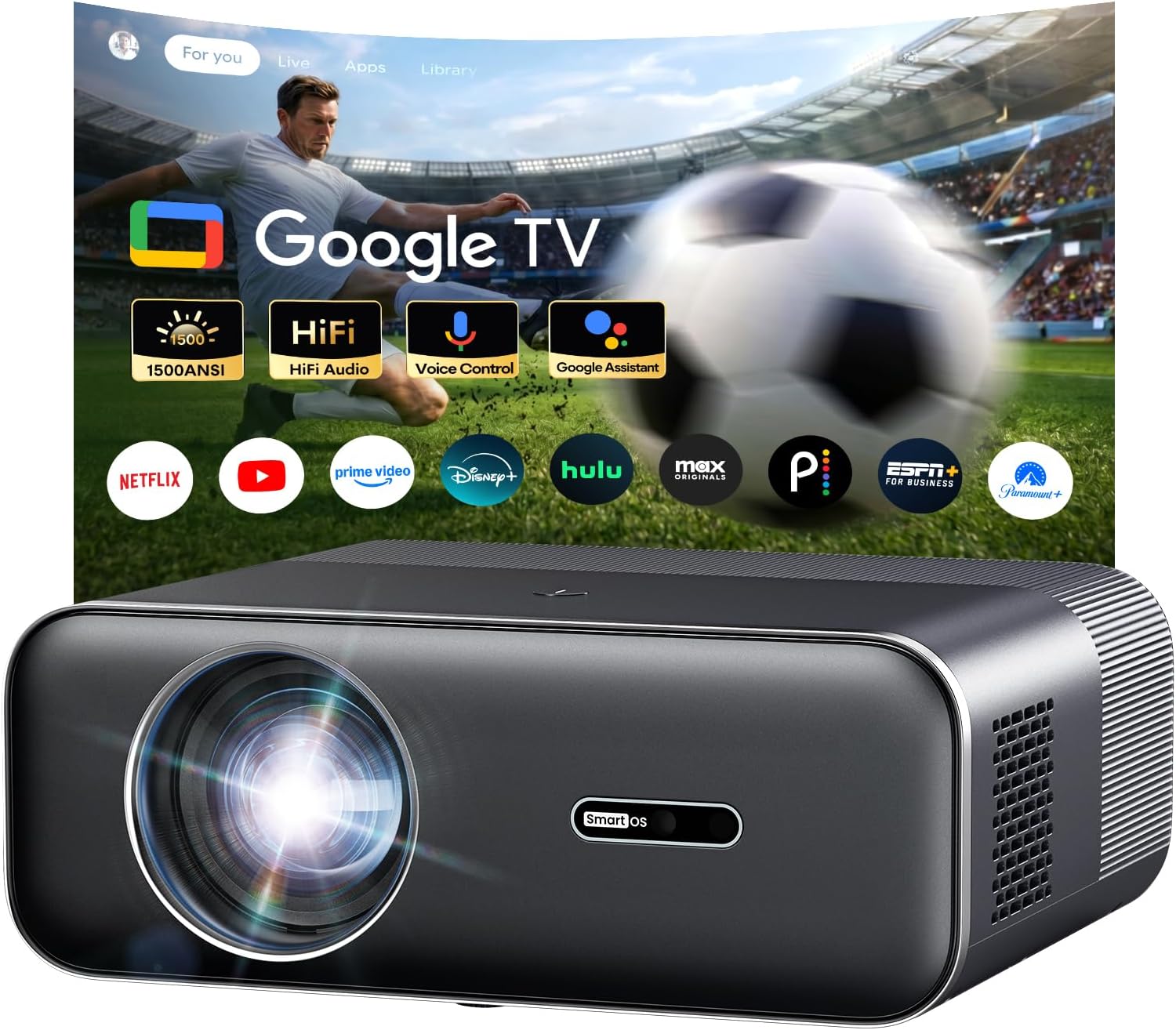 1500 ANSI Google TV Smart Projector 4K WiFi — Portable Projector