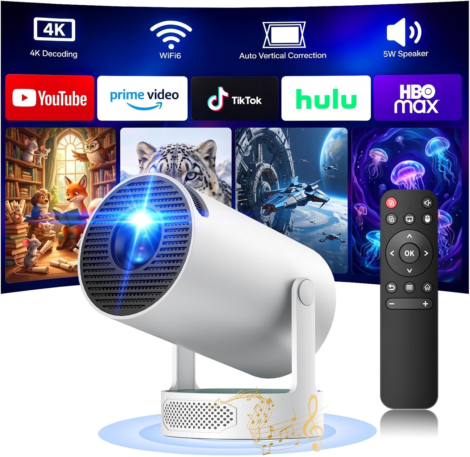 Mini projecteur à courte portée 4K WiFi 6 Android TV 11.0 — Projecteur portatif